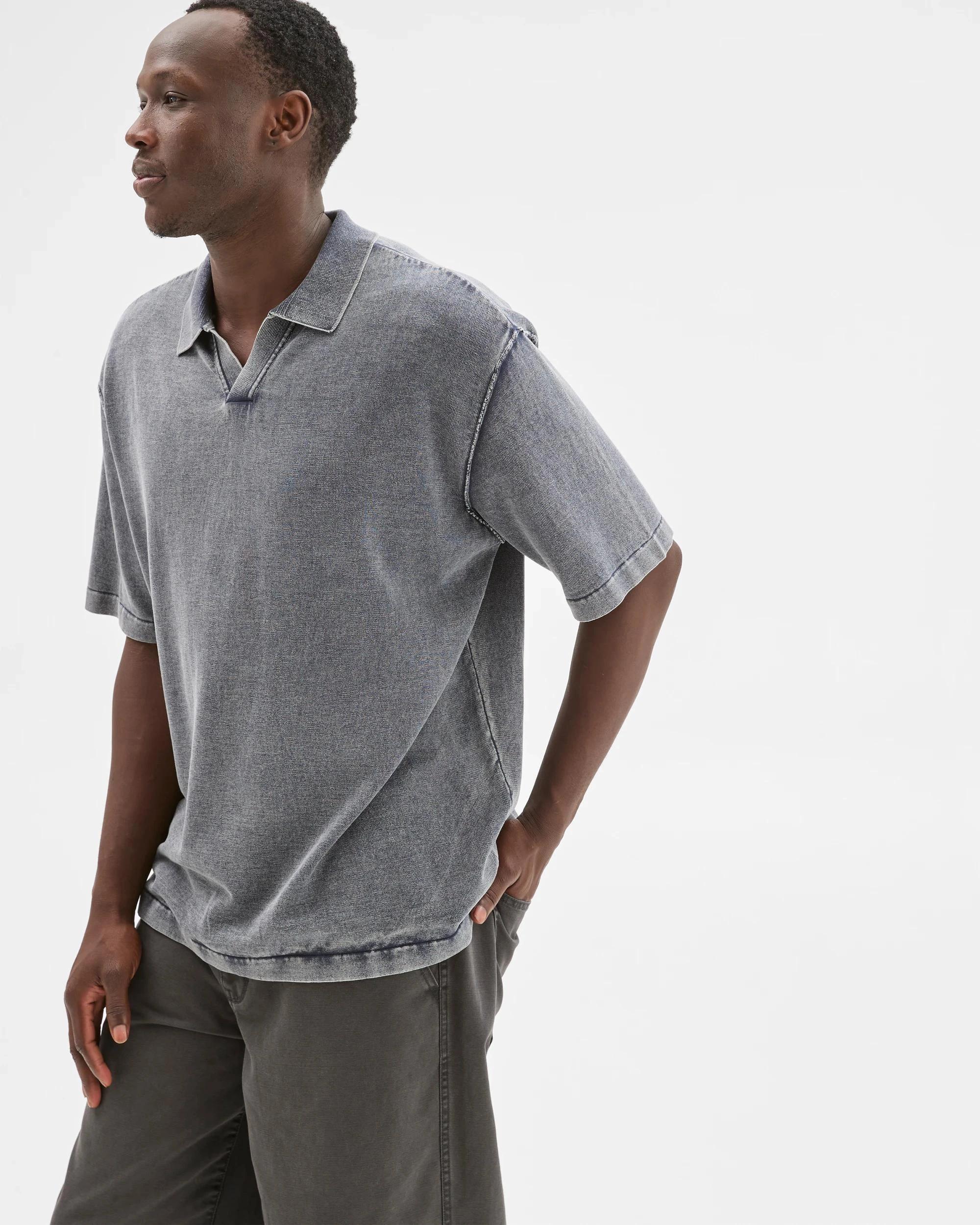 3 Commons Australian Cotton Knit Polo Top BLUE STONE, 3 of 6