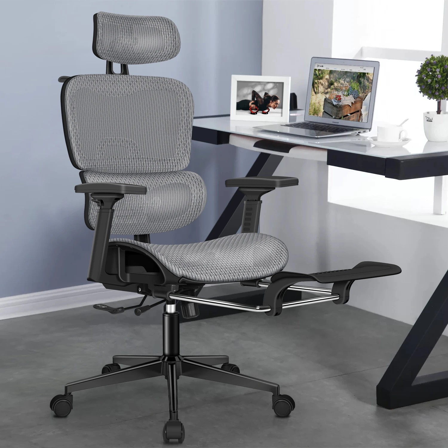 4 Alfordson Ergonomic Office Chair Mesh Executive Racing Computer Seat - Black Grey, 4 of 10