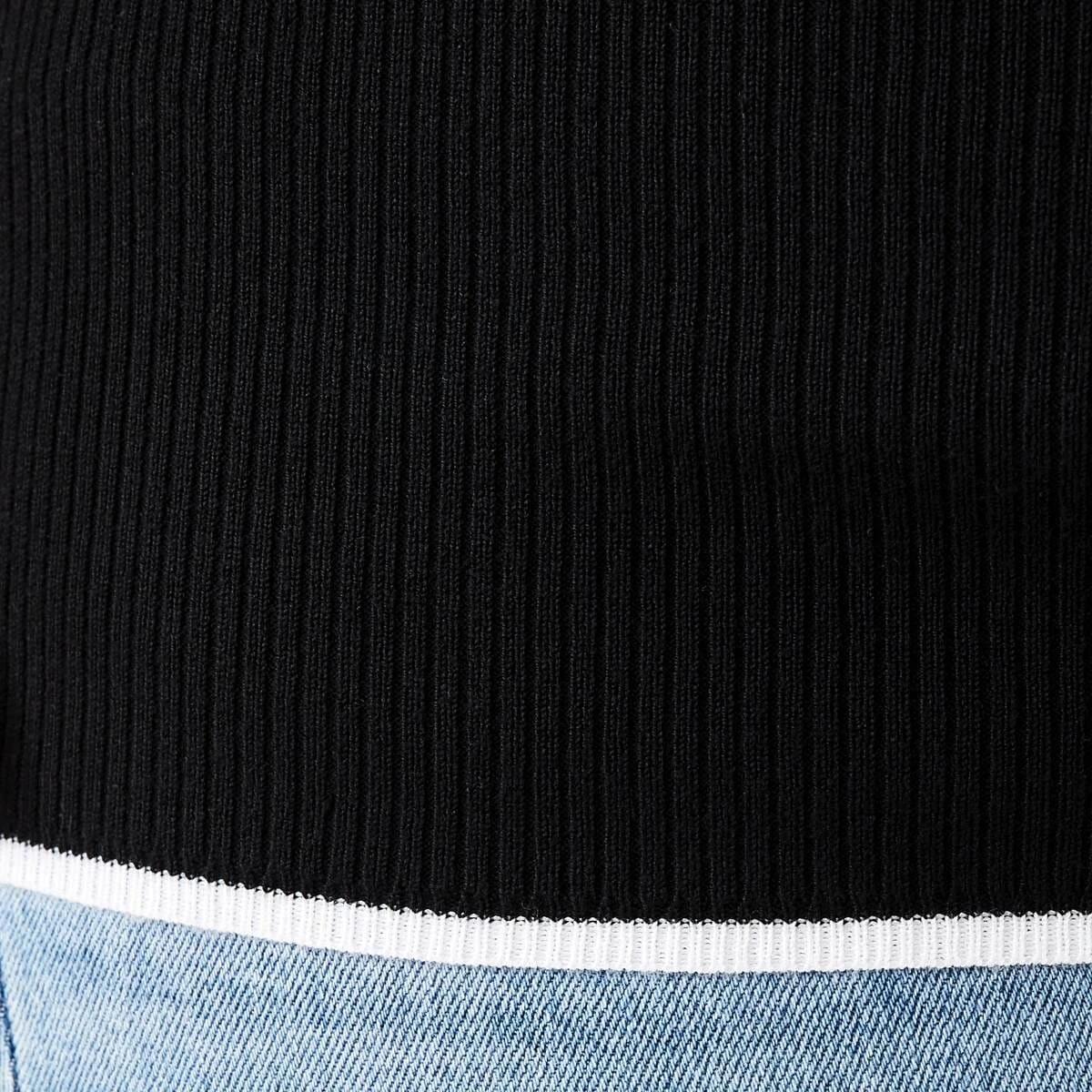 6 Curve Contrast Tipping Long Sleeve Top Black, 6 of 6