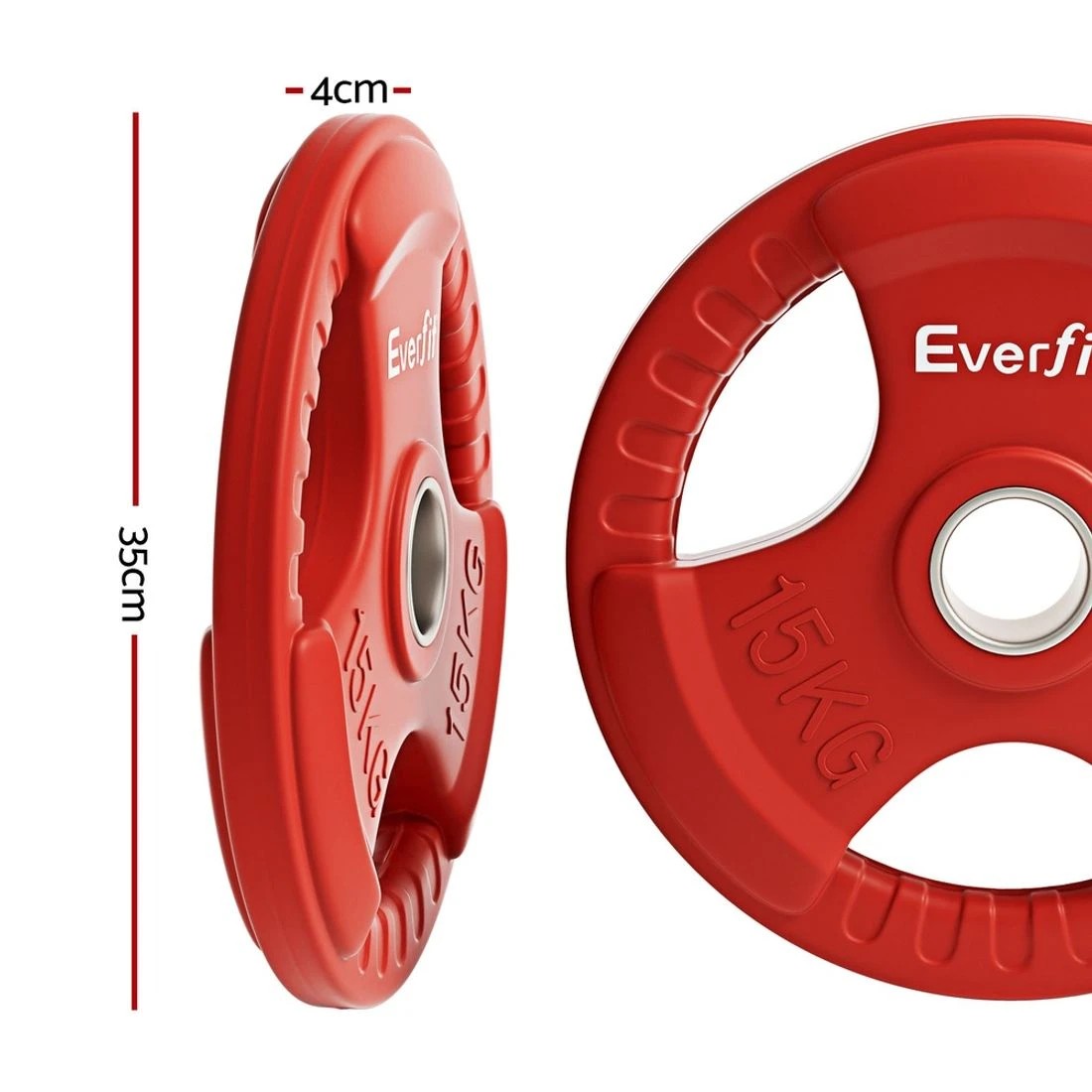 2 Everfit Weight Plates Olympic 15kgx2 Dumbbell Barbell Plate Weight Lifting Home - Red, 2 of 6