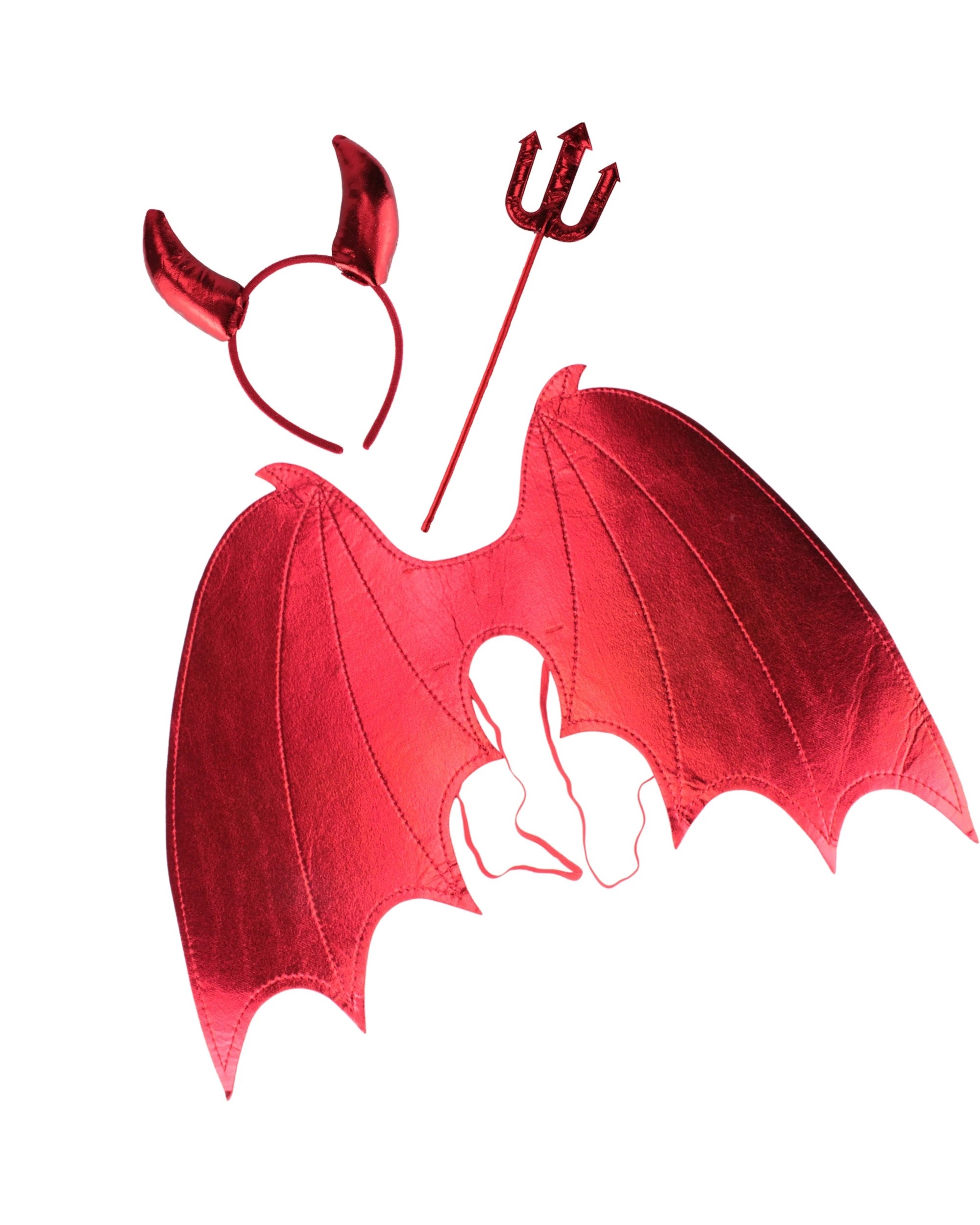 1 Festive Magic Metallic Red Devil Headband, Trident and Wings Set - Red, 1 of 3