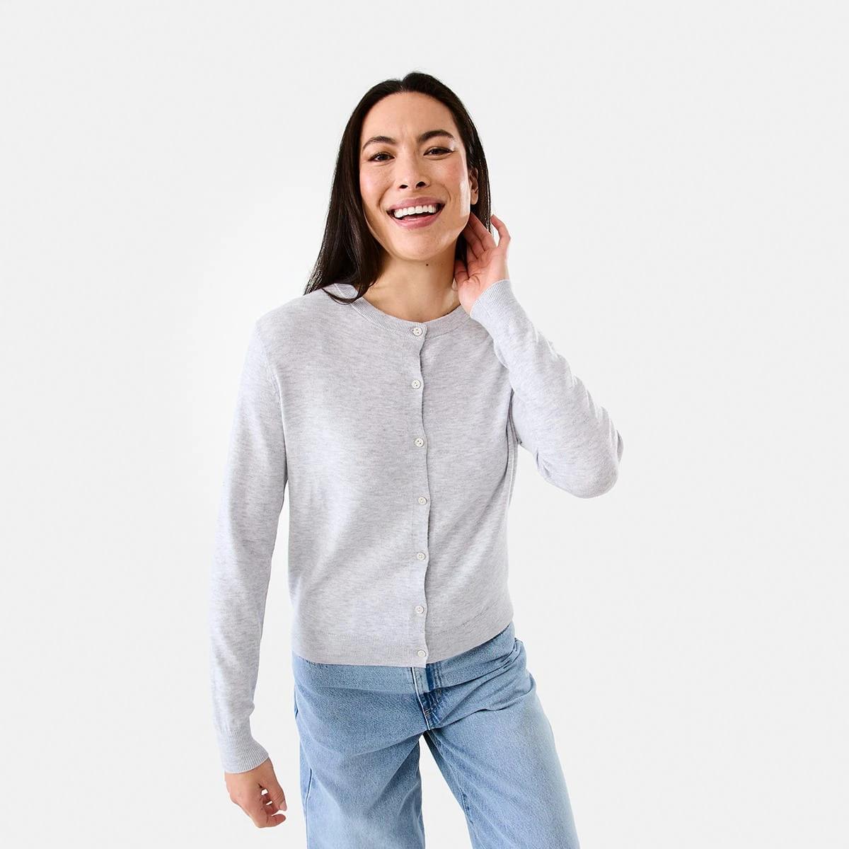1 Lightweight Crew Neck Cardigan SILVER MARLE, 1 of 5