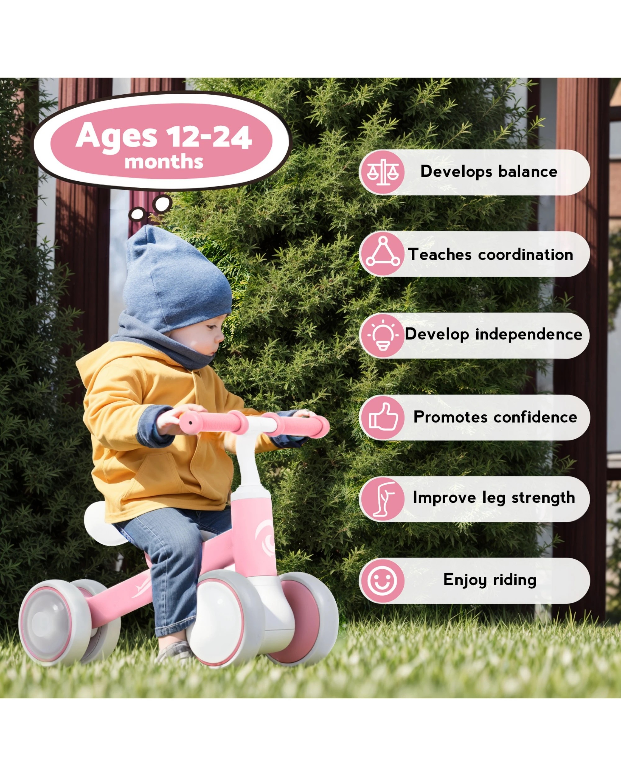 4 Advwin Baby Balance Bike Colorful Lighting Toddler No Pedal Push Bicycle Ride on Toy for 12-36 Month Pink, 4 of 8