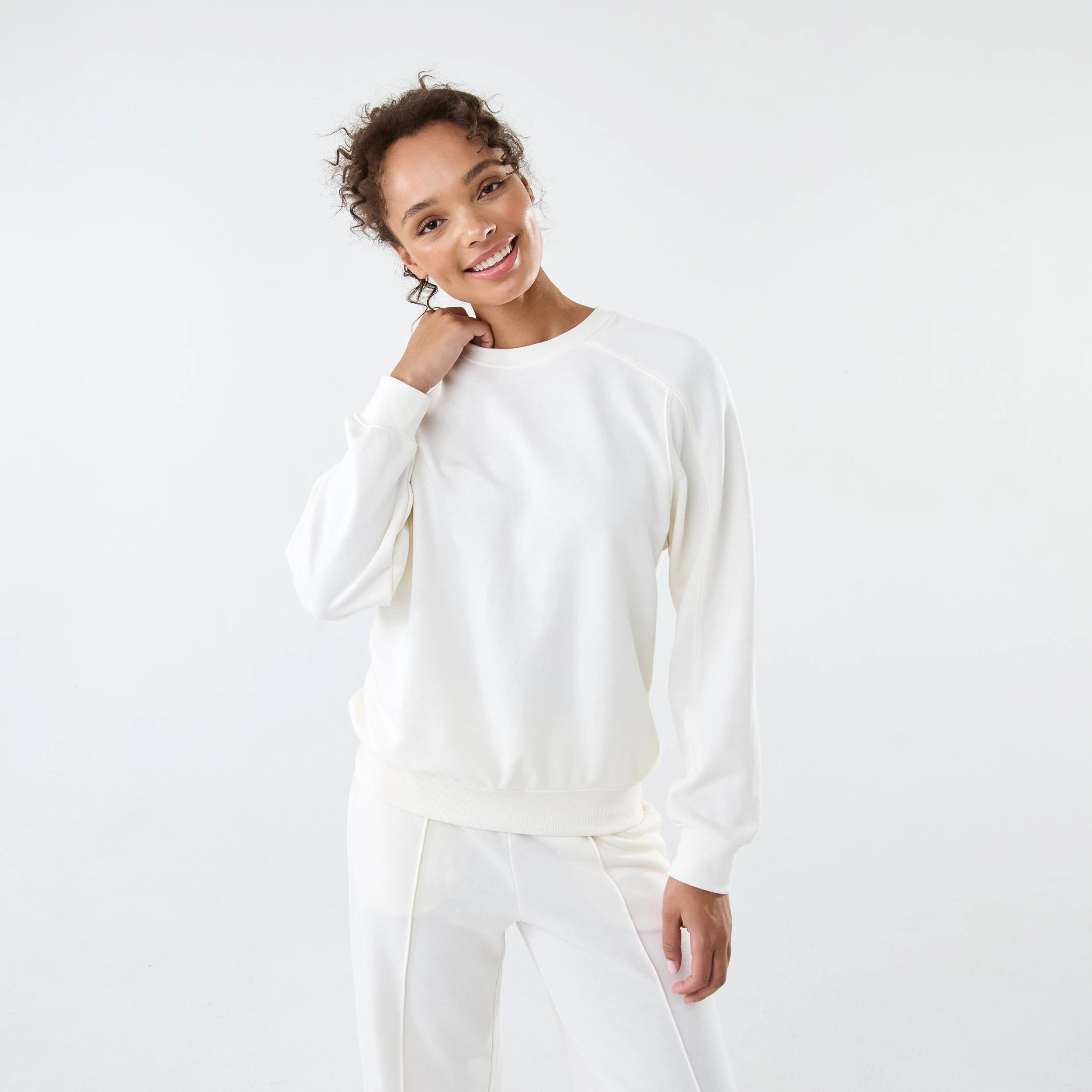 1 Active Womens Terry Sweater EGRET WHITE, 1 of 6