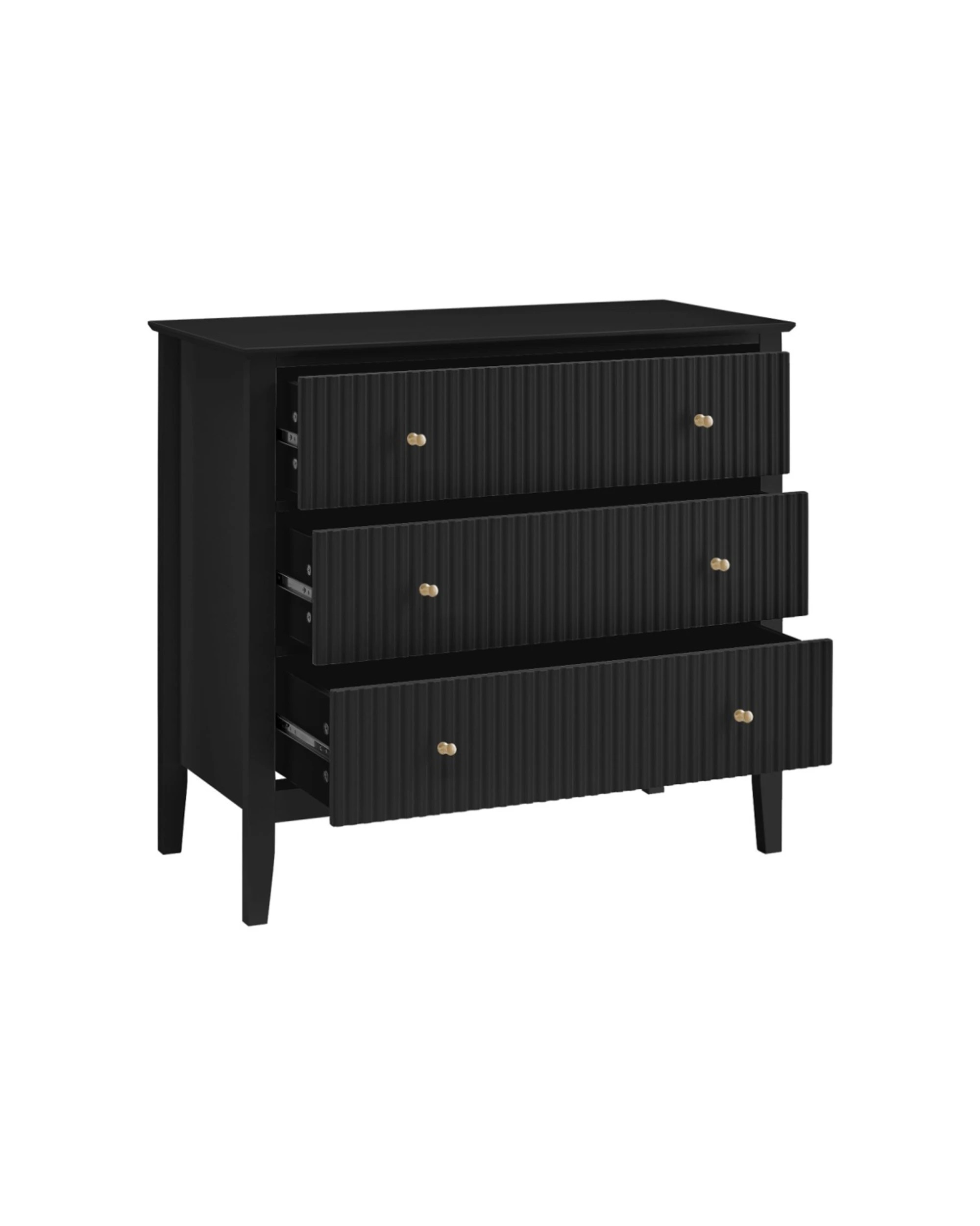 3 Alpine Bay Zara Fluted 3 Drawer Chest NC Painted Matte Finish Storage Unit - Black, 3 of 6