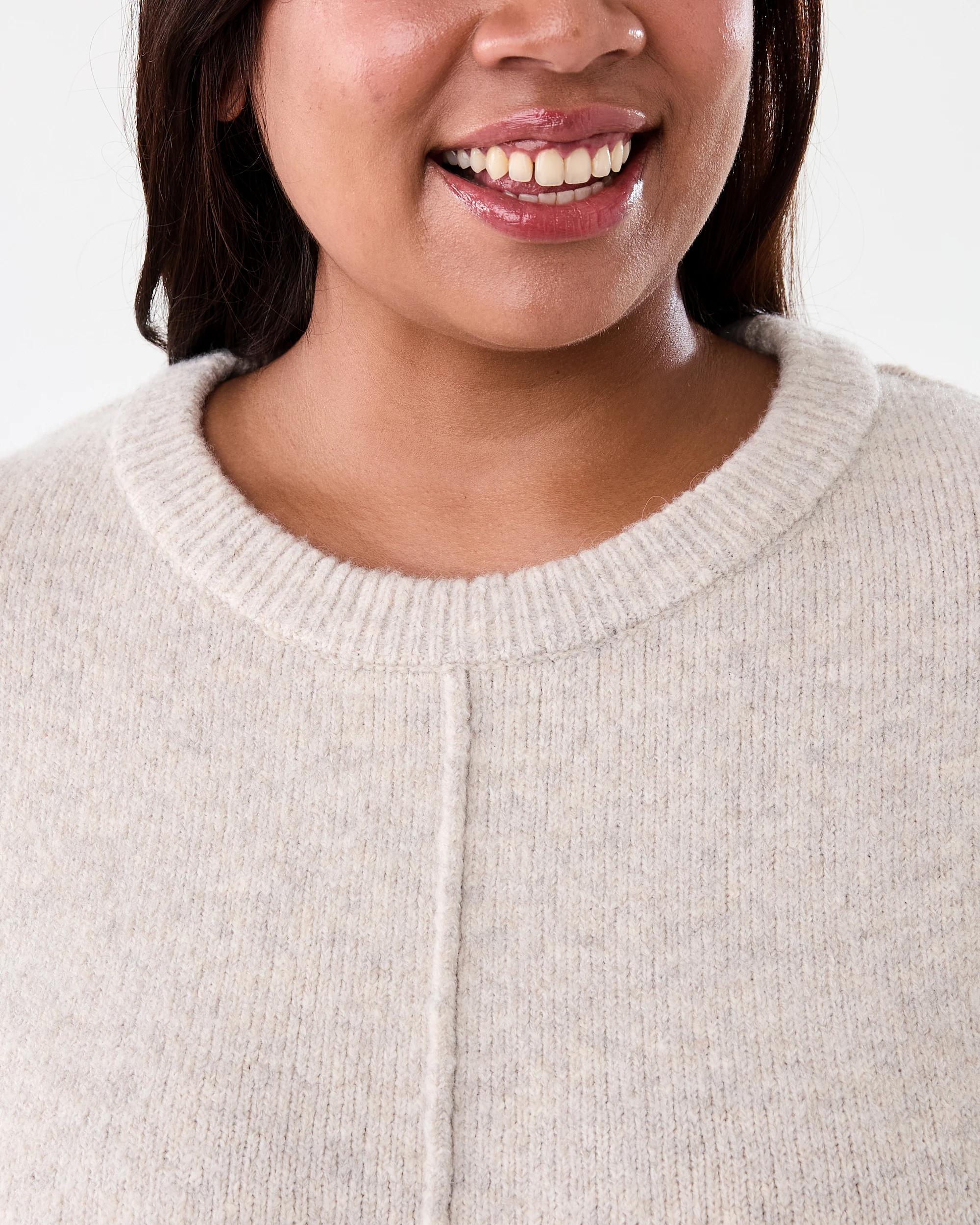 5 Curve Front Seam Crew Neck Jumper Nat Beige, 5 of 8