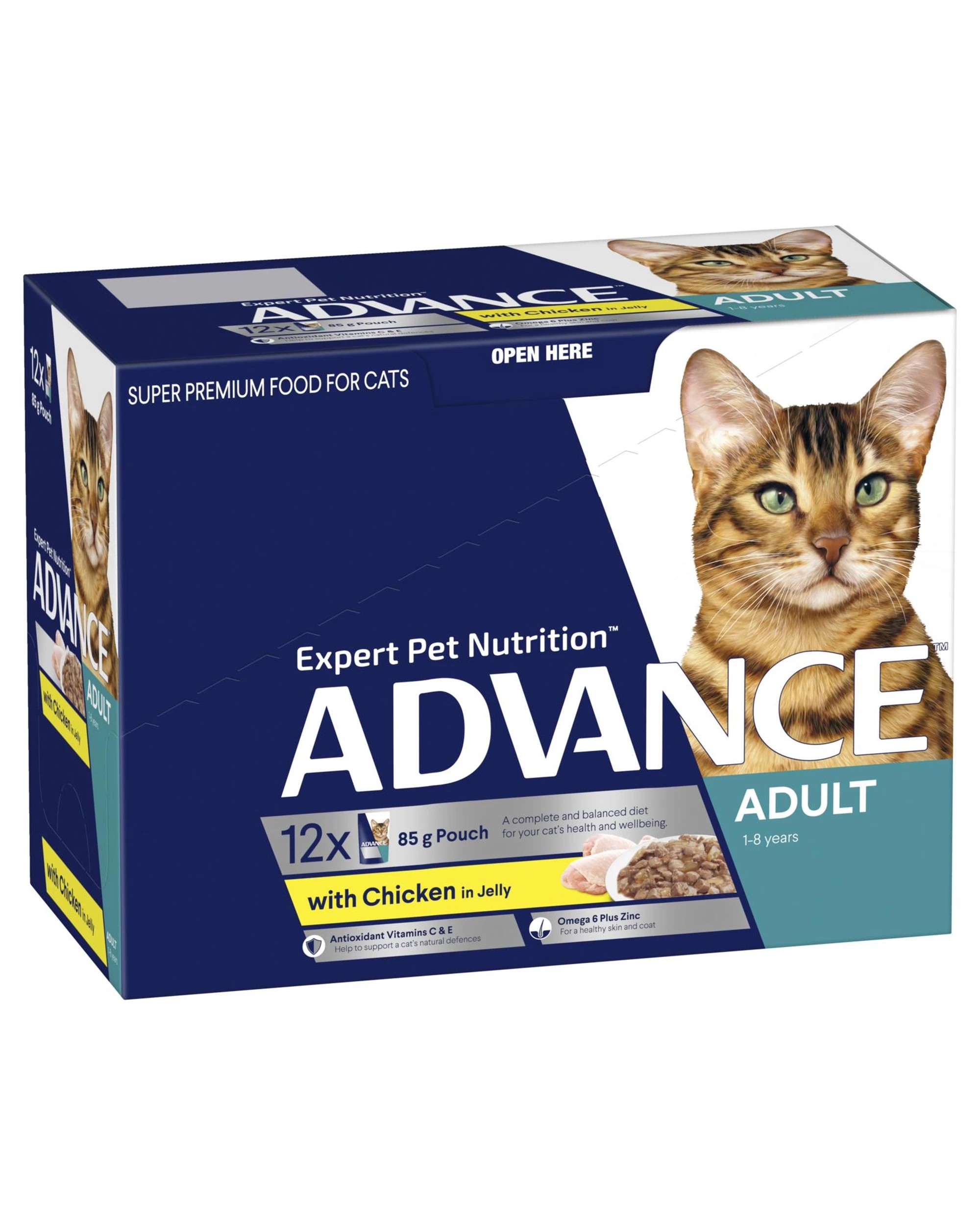 2 Advance Adult 1+ Wet Cat Food w/ Chicken in Jelly 12 x 85g, 2 of 3