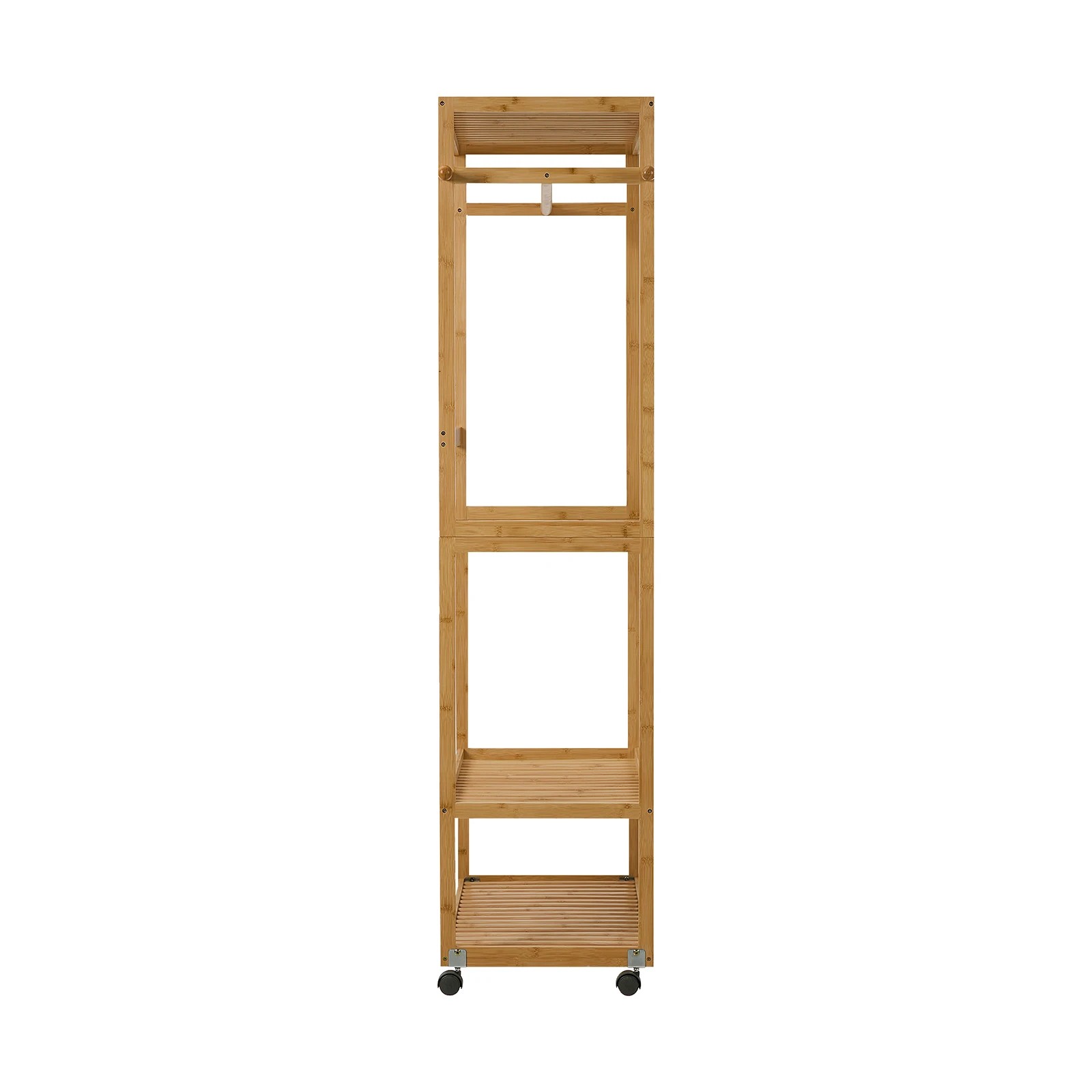 8 Oikiture Clothes Rack Open Wardrobe Garment Coat Stand Bamboo 2 Shelves Wheels - Natural, 8 of 8