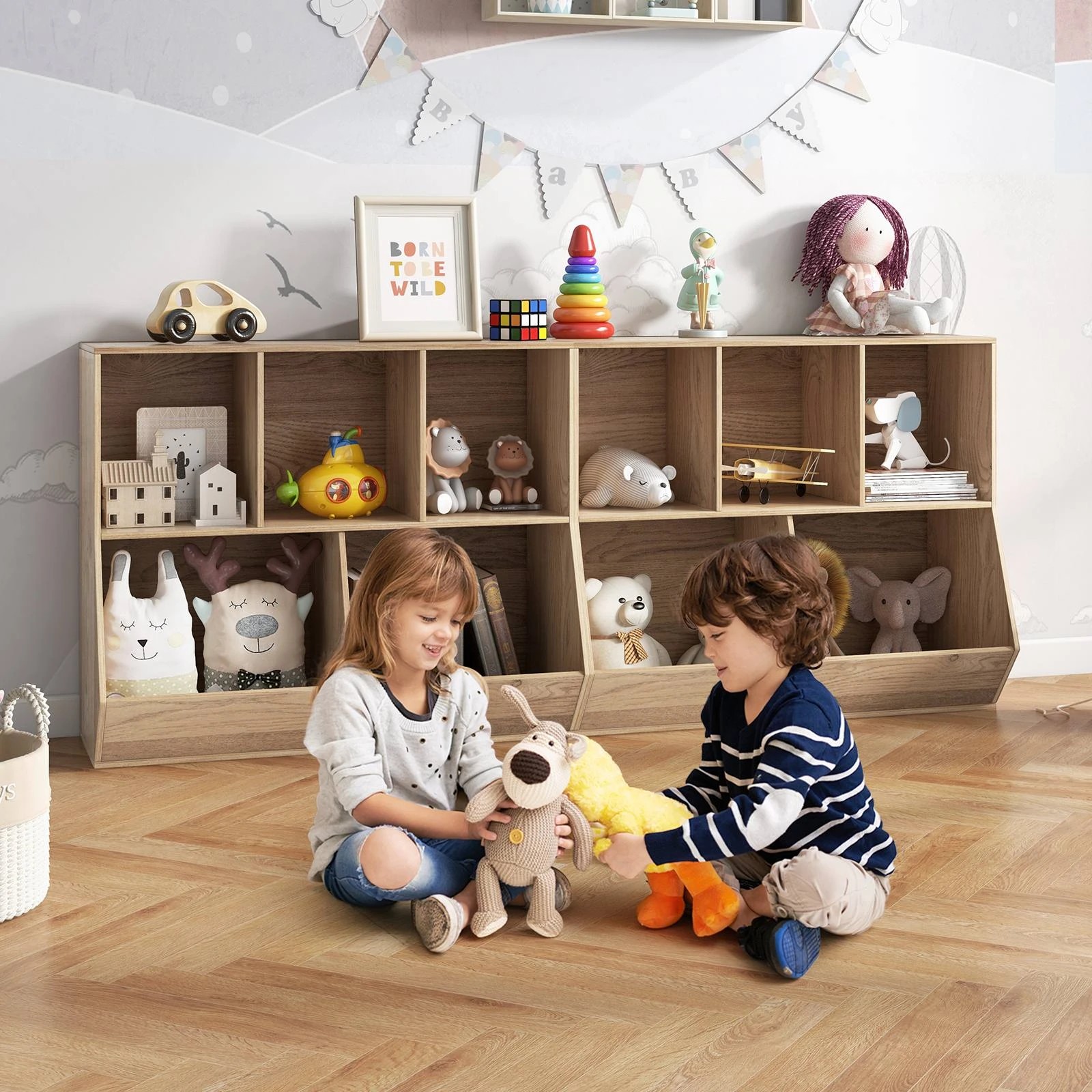 3 Costway Toy Box Wooden Bookcase 5-Cube Storage Cabinet - Natural, 3 of 4