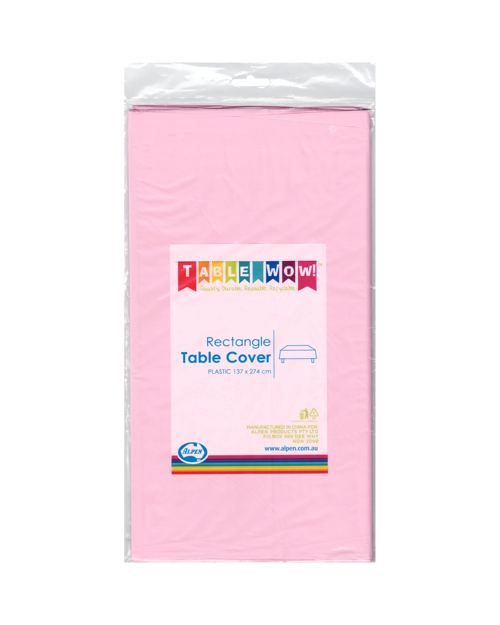 2 alpen Plastic Rectangular Tablecloth 137cm x 274cm Classic Bubblegum Pink - Classic Bubblegum Pink, 2 of 2