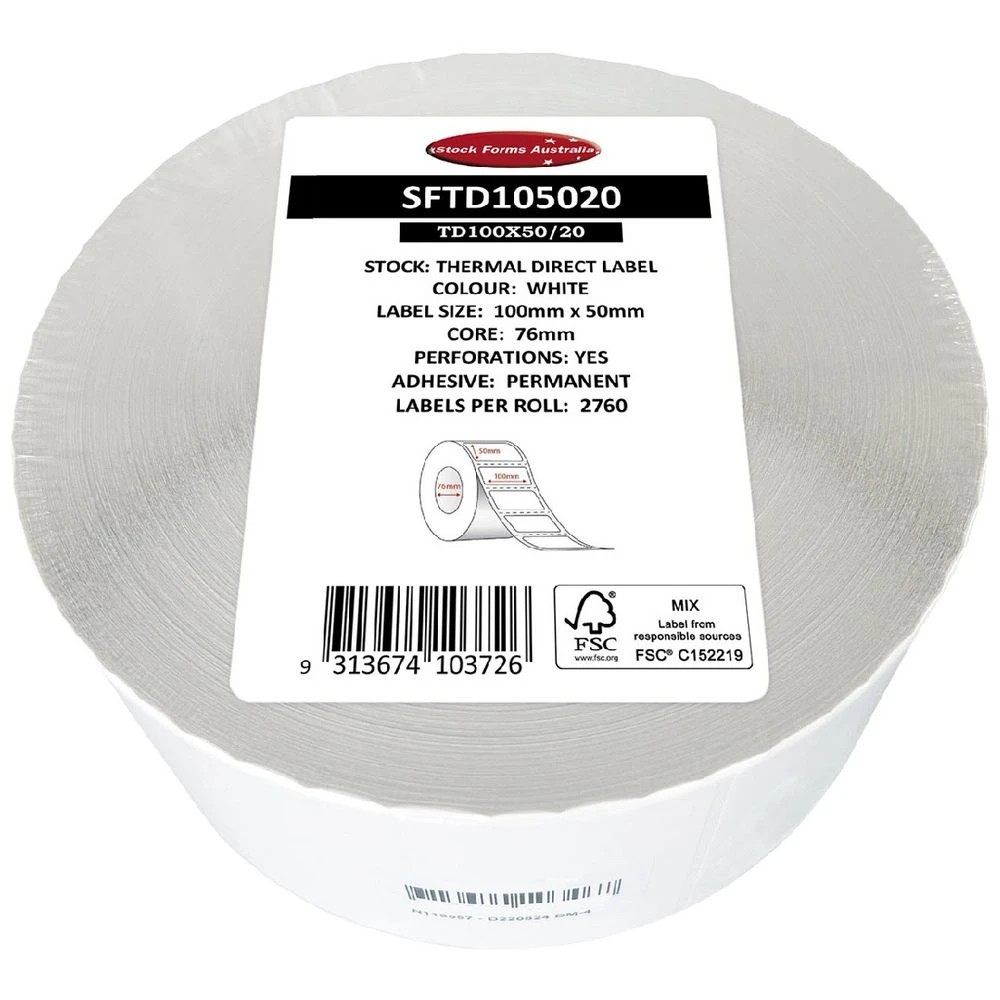 1 Stock Form Direct Thermal Labels 100 x 50mm 2760 Pack White, 1 of 2
