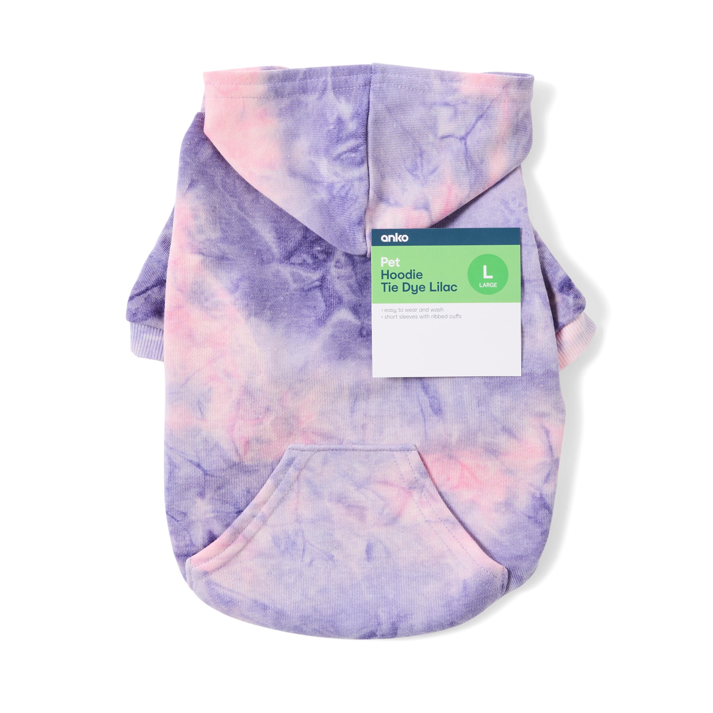 10 Pet Hoodie Tie-Dye - Large, Lilac, 10 of 10