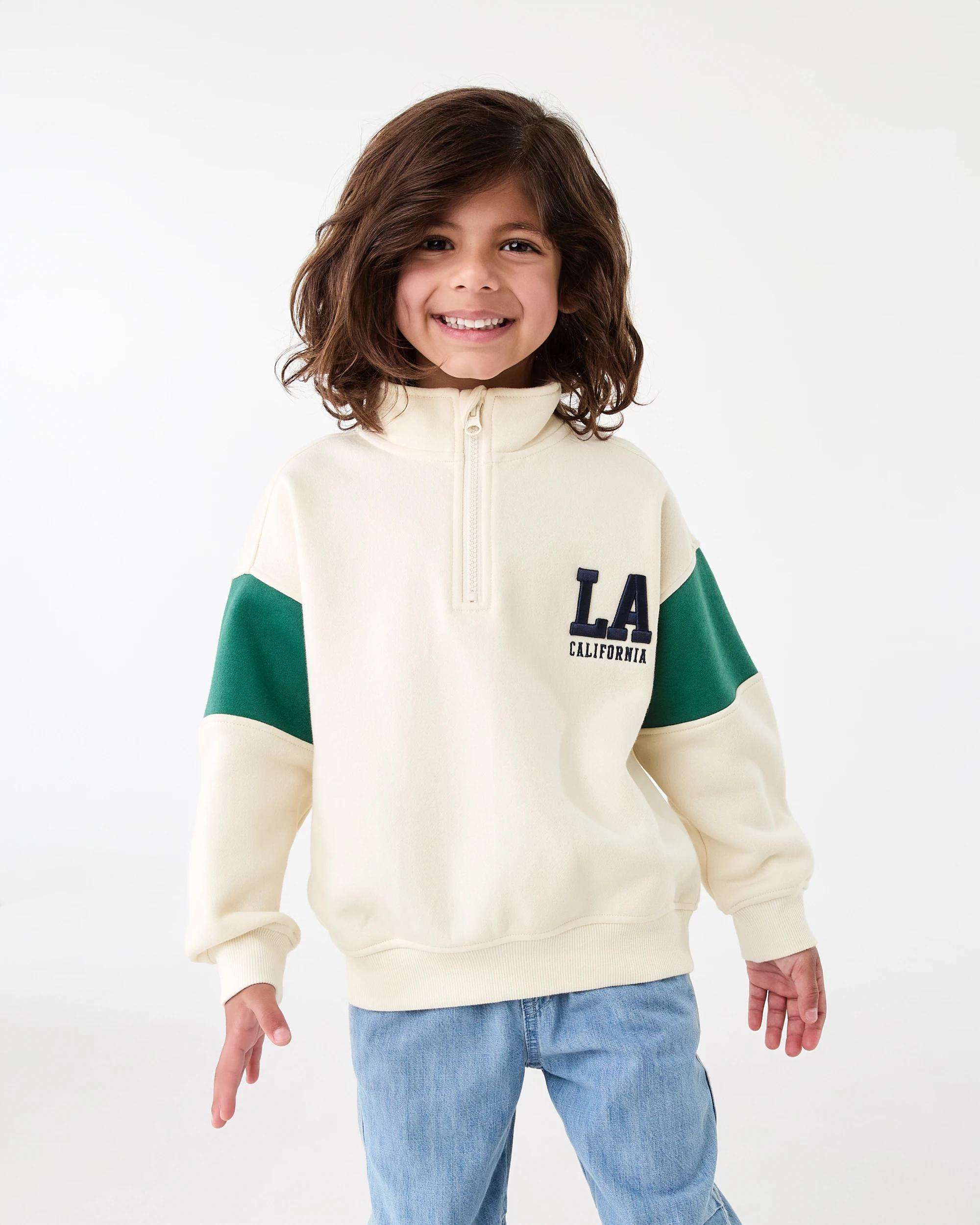 1 Oversized Quarter Zip Sweatshirt Bge Tofu, 1 of 5