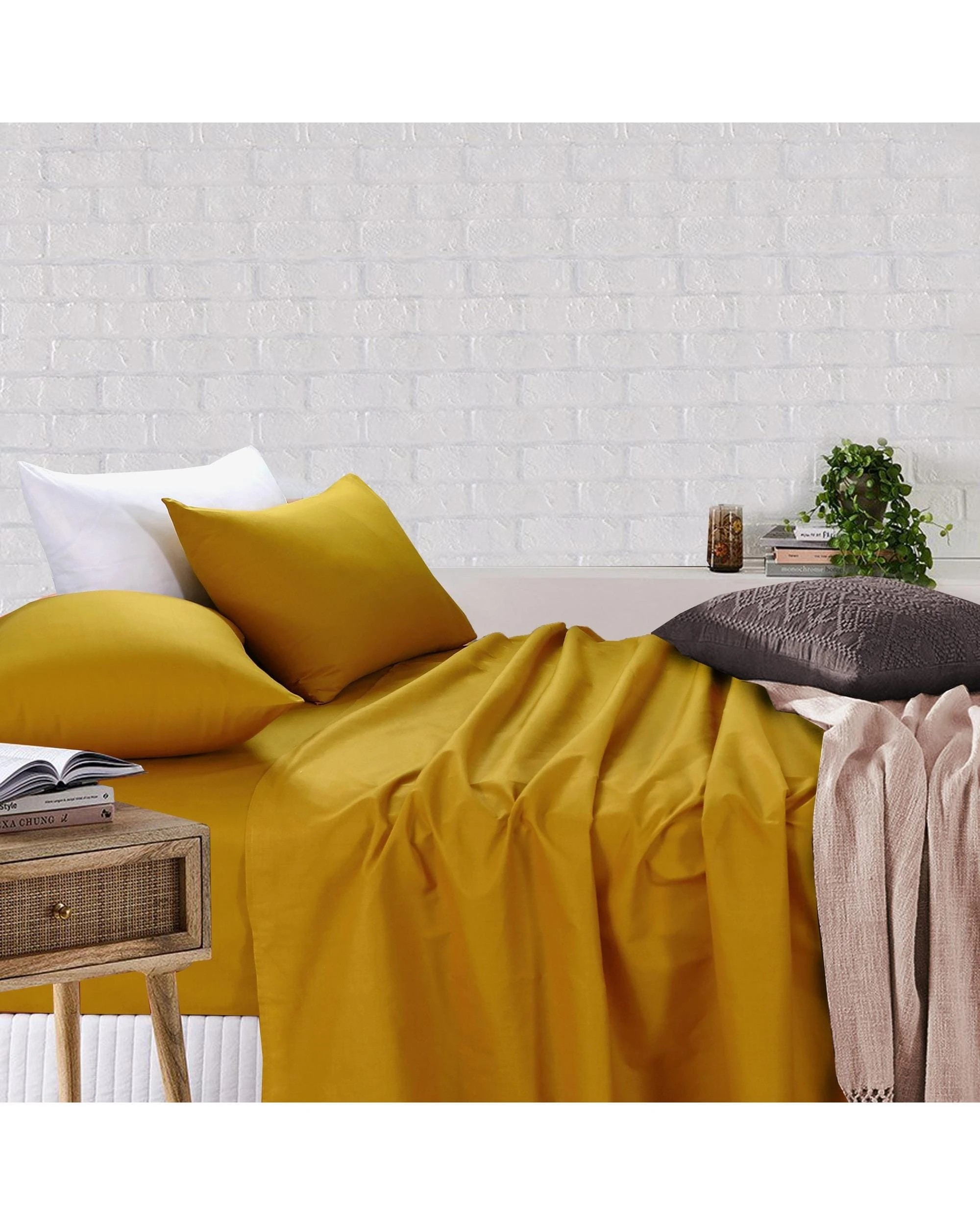 1 Amsons Royale Cotton Sheet Set Fitted Flat Sheet With Pillowcases - Double Bed - Yellow, 1 of 1