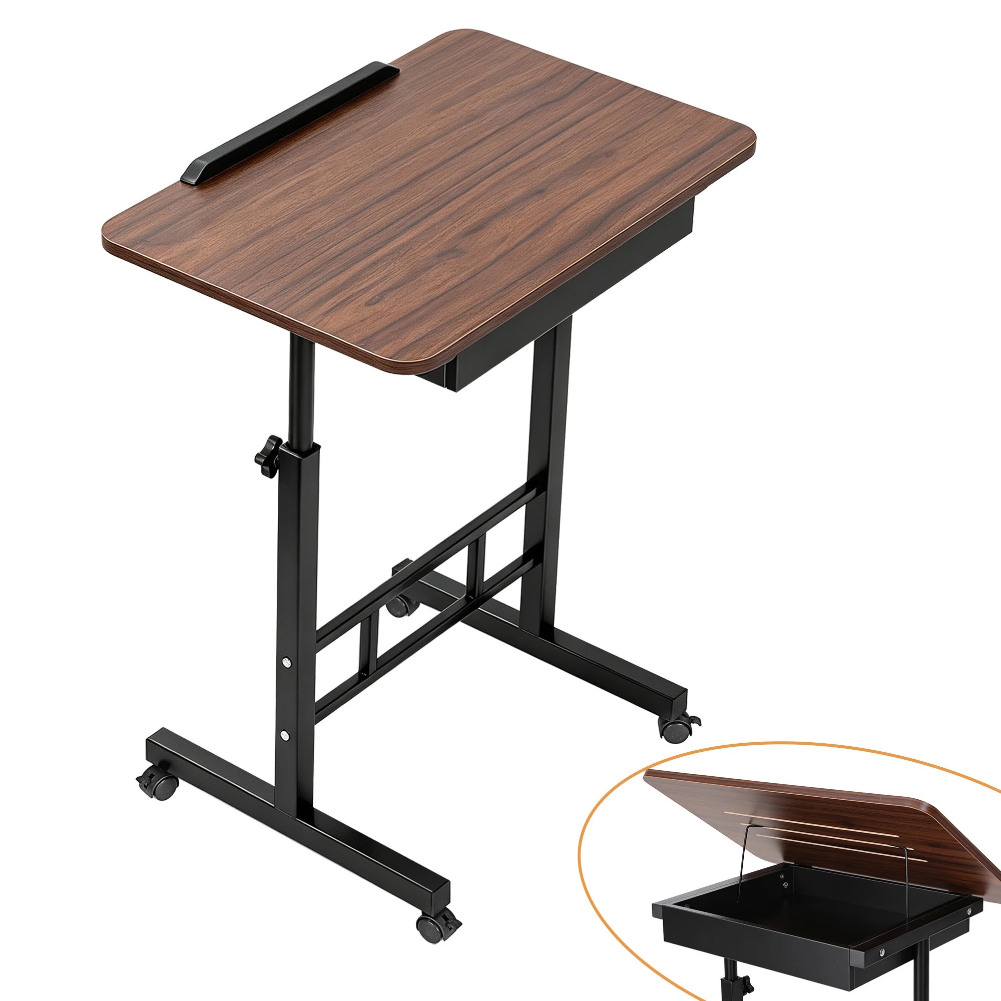 1 Artiss Adjustable Laptop Desk Mobile Bedside Table Hidden Storage - Natural, 1 of 10