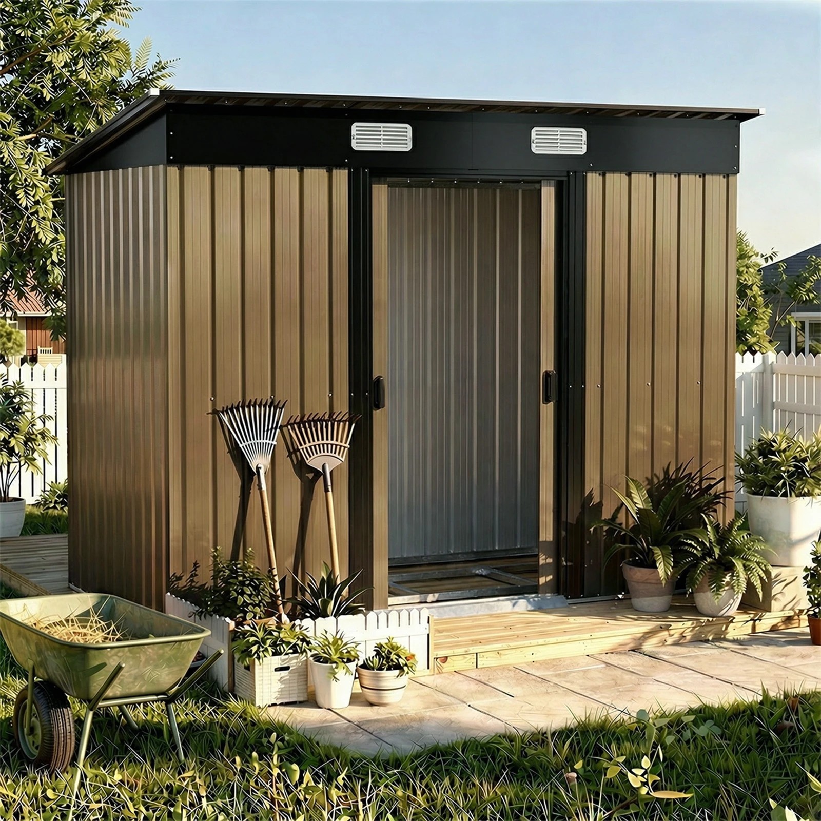 4 Livsip Garden Shed Outdoor Storage Sheds 2.38x1.31M Workshop Shelter With Base - Brown, 4 of 8