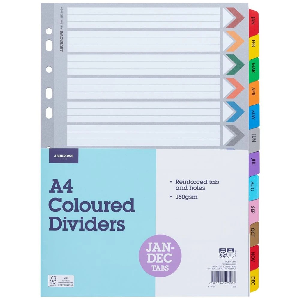 1 J.Burrows A4 January-December Tab Dividers Paper 12 Pack, 1 of 3