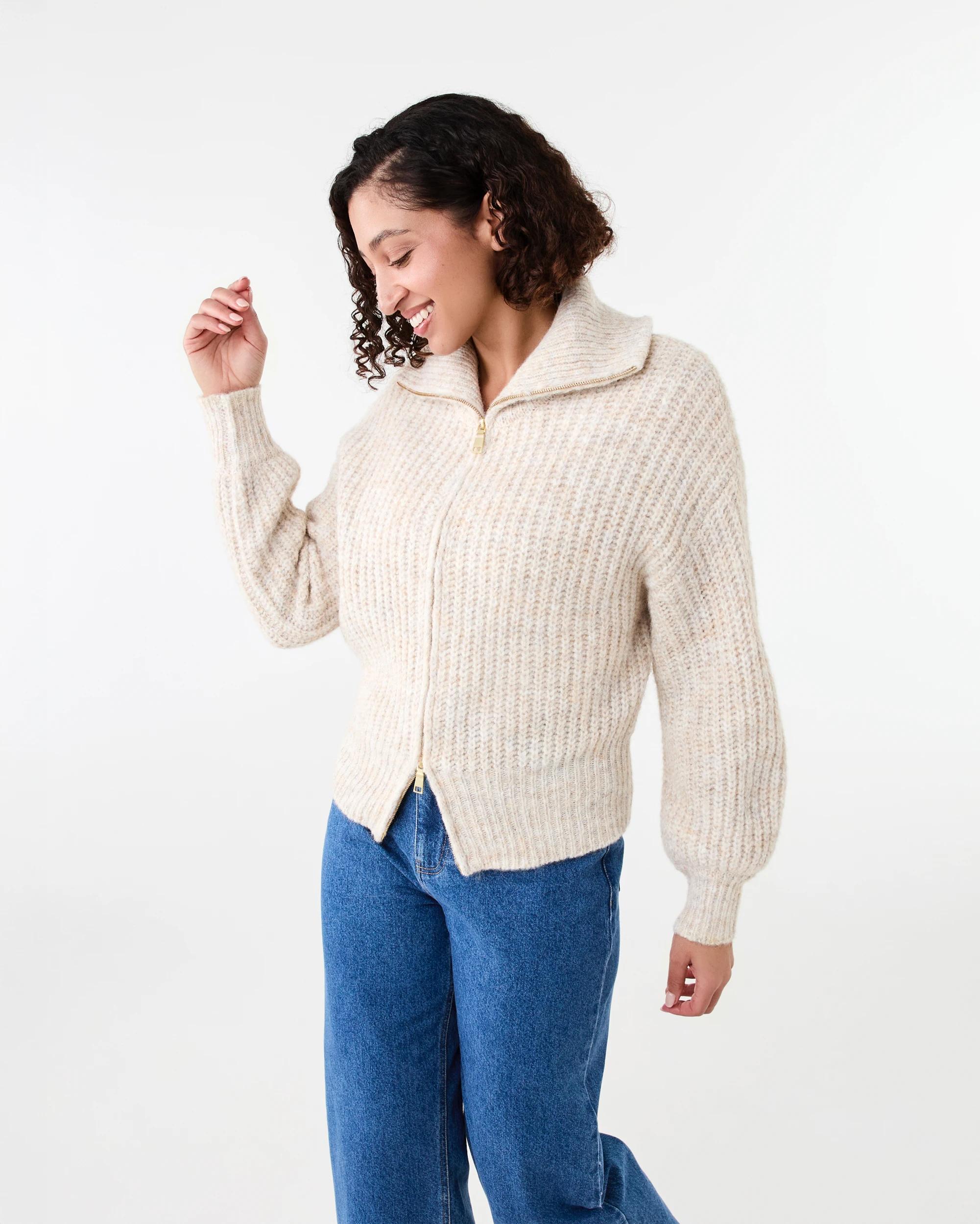 3 Fisherman Rib Knit Bomber Bge Otml, 3 of 8