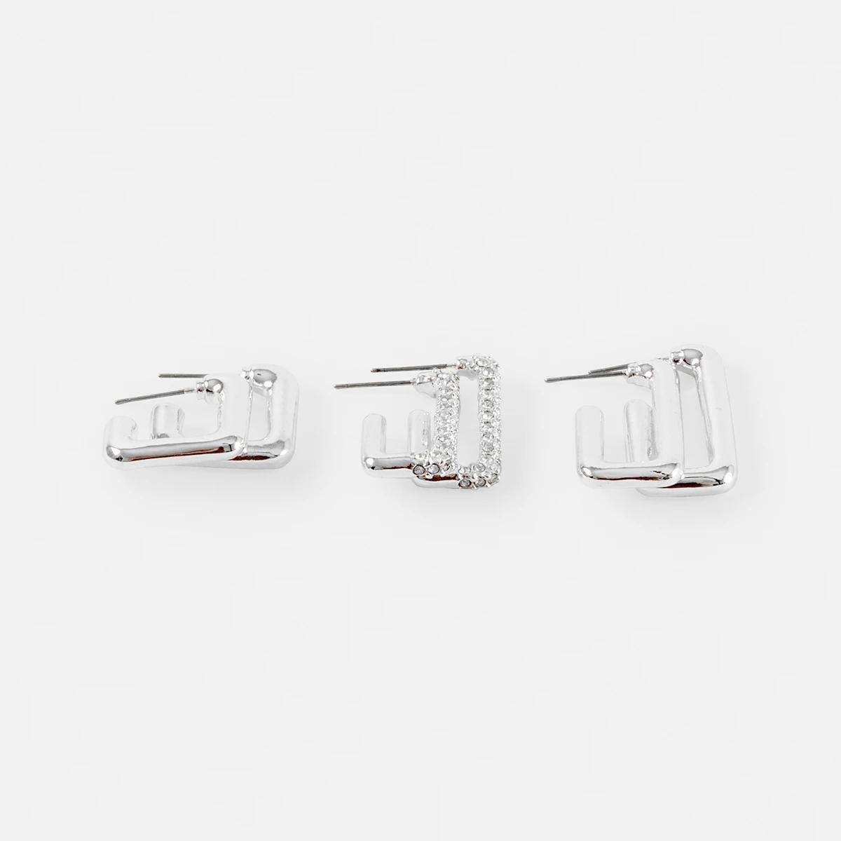 2 3 Pack Square Hoop Earrings - Silver Tone Silver, 2 of 5