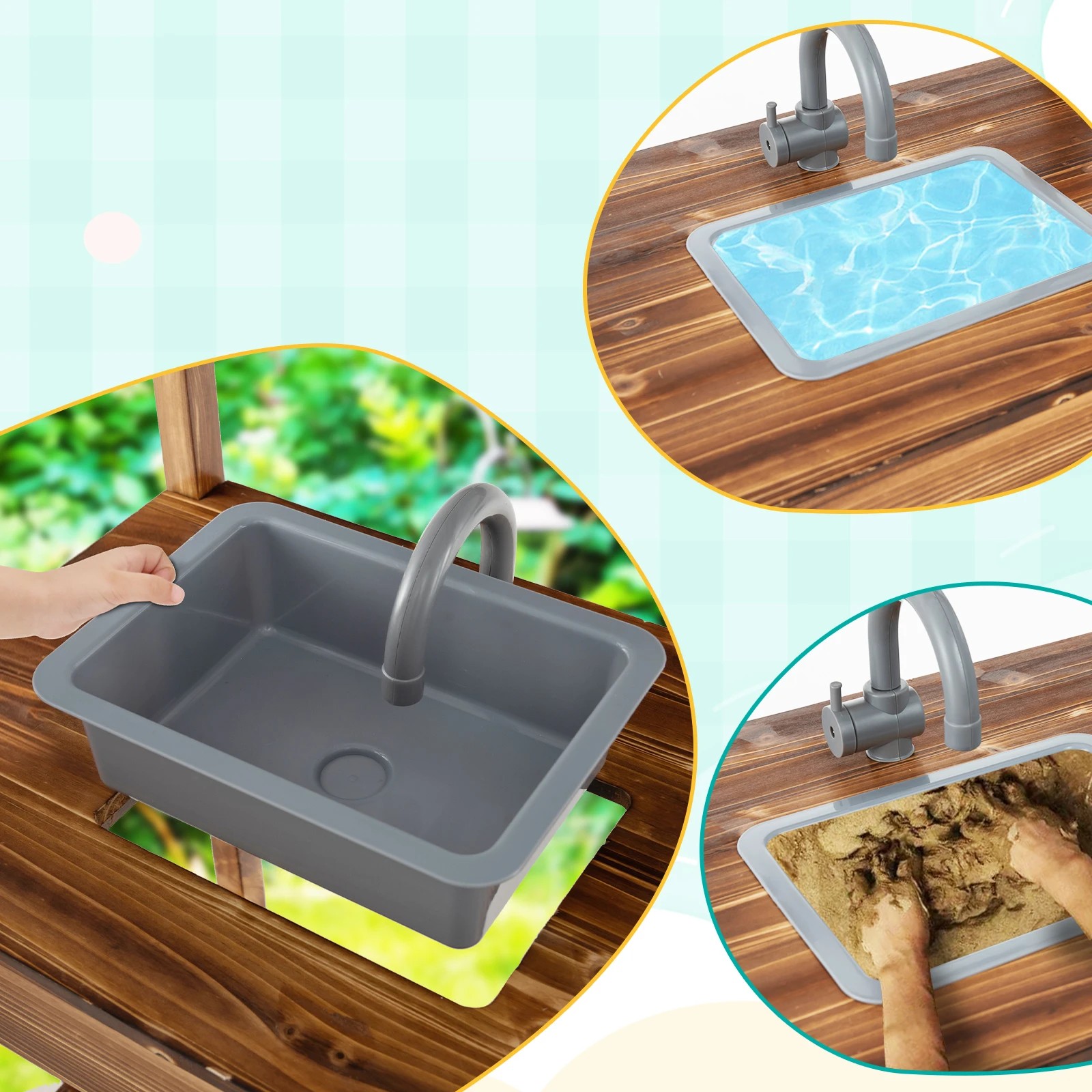 5 Costway Wood Kitchen Playset Pretend Cooking Toy w/Canopy, 5 of 5