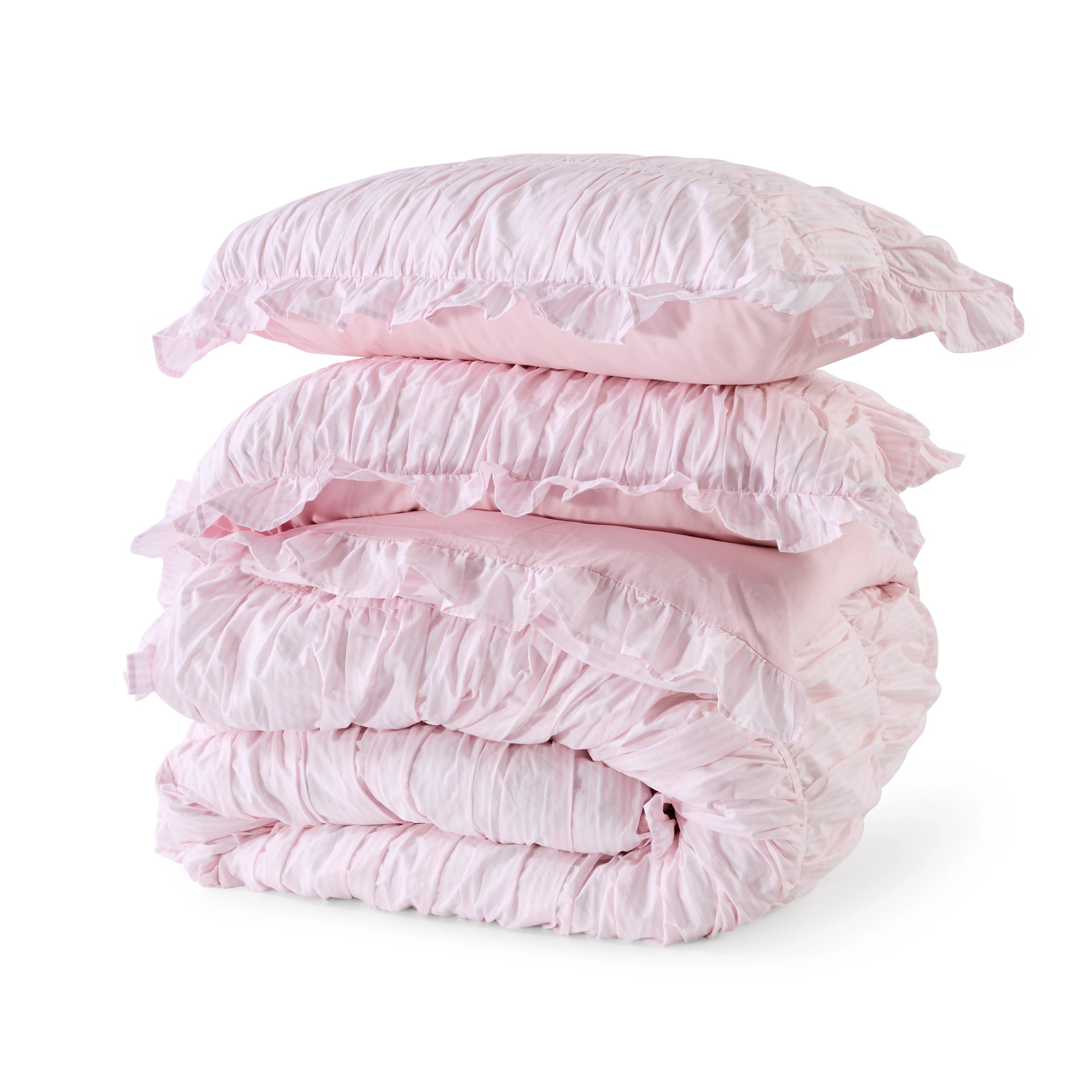 5 Stripe Ruched Cotton Rich Quilt Cover Set - Queen Bed, Pink, 5 of 6