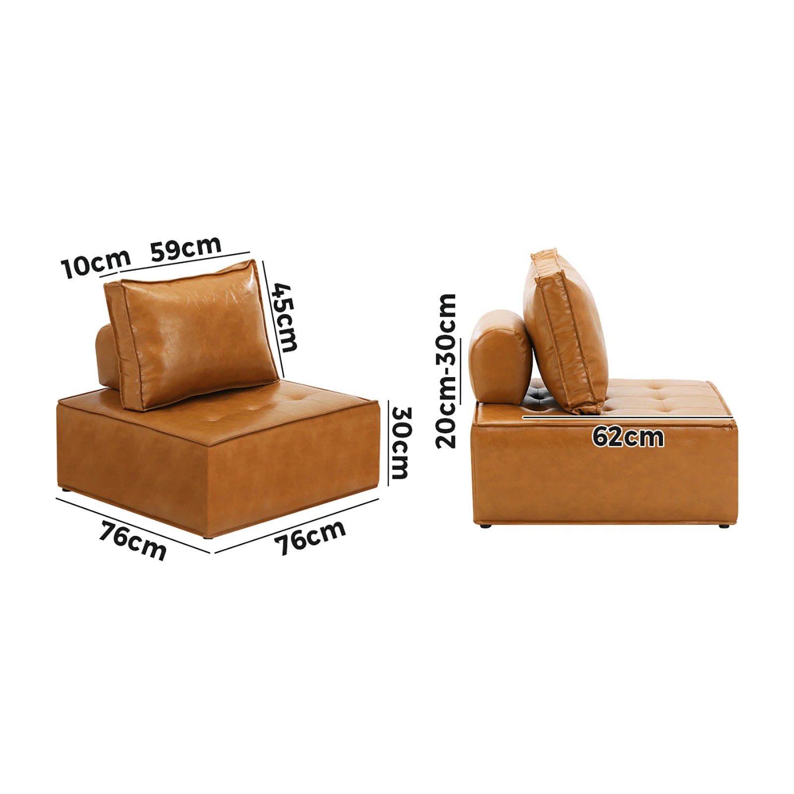 9 Oikiture 1pc Modular Sofa Lounge Chair Armless Tofu Back Pu Leather
 - Brown, 9 of 10
