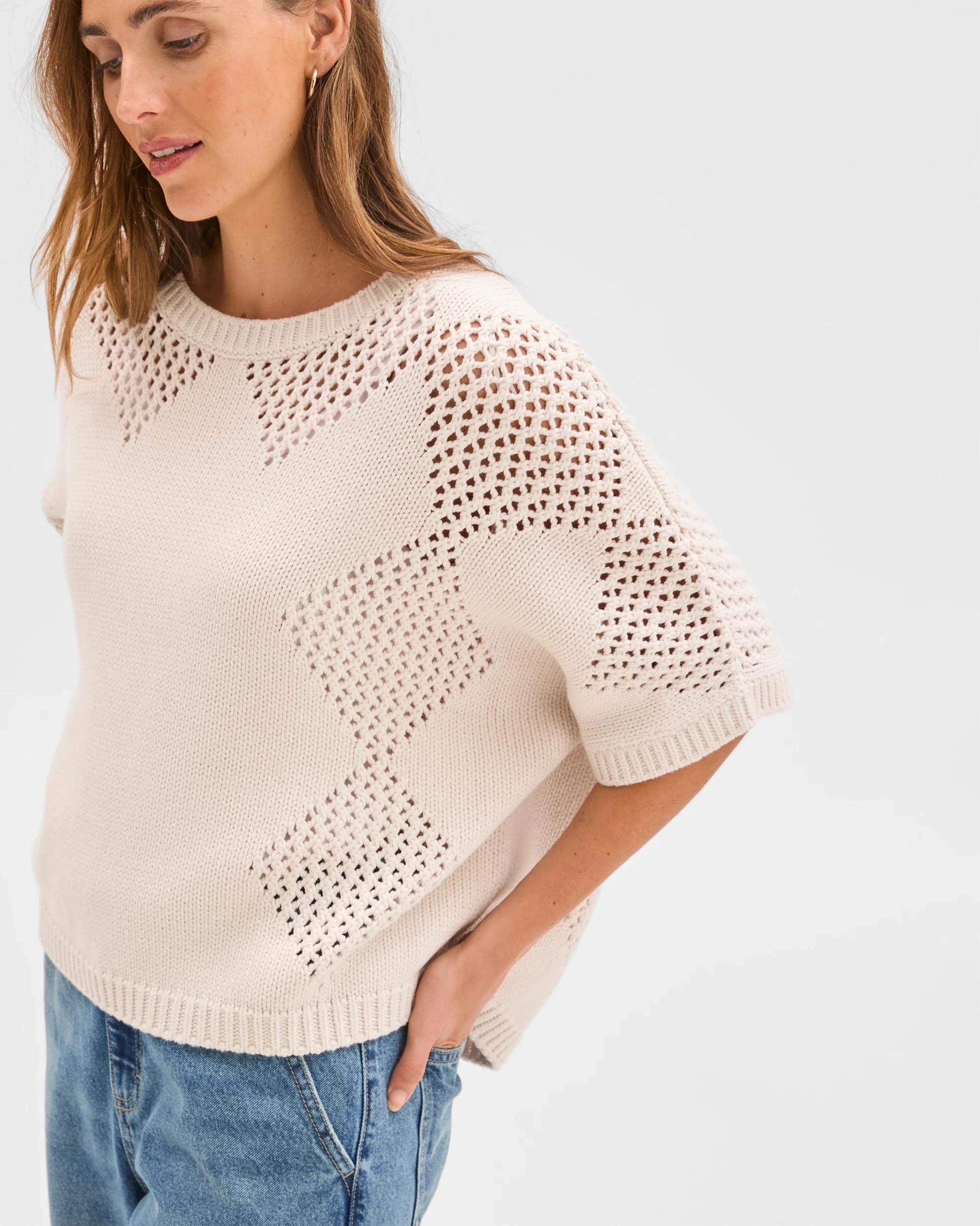 5 Target Woman Australian Cotton Blend Pointelle Slouch Knitted Top CHALK, 5 of 7