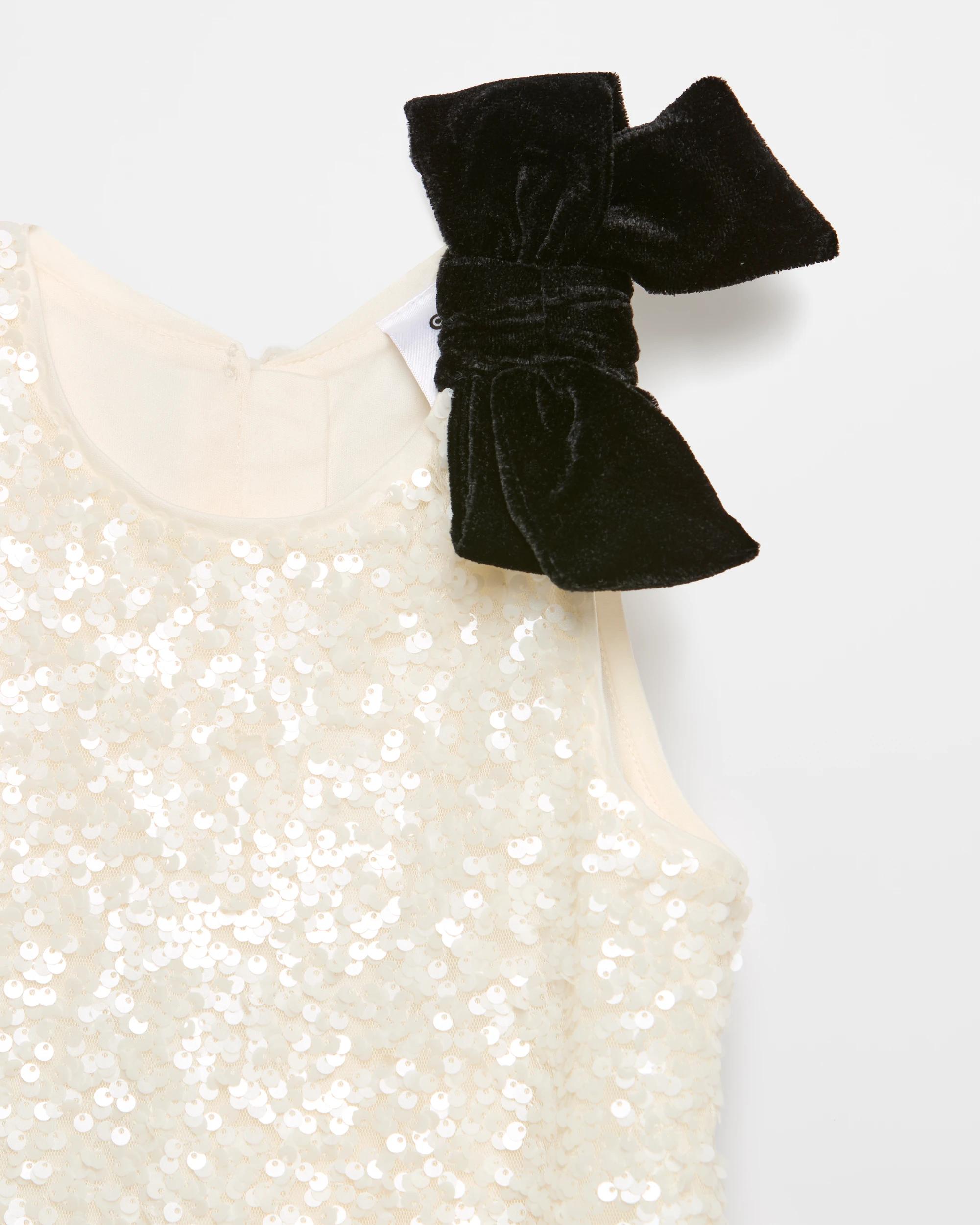 6 Target Sequin Velour Bow Occasion Dress CREAM, 6 of 10