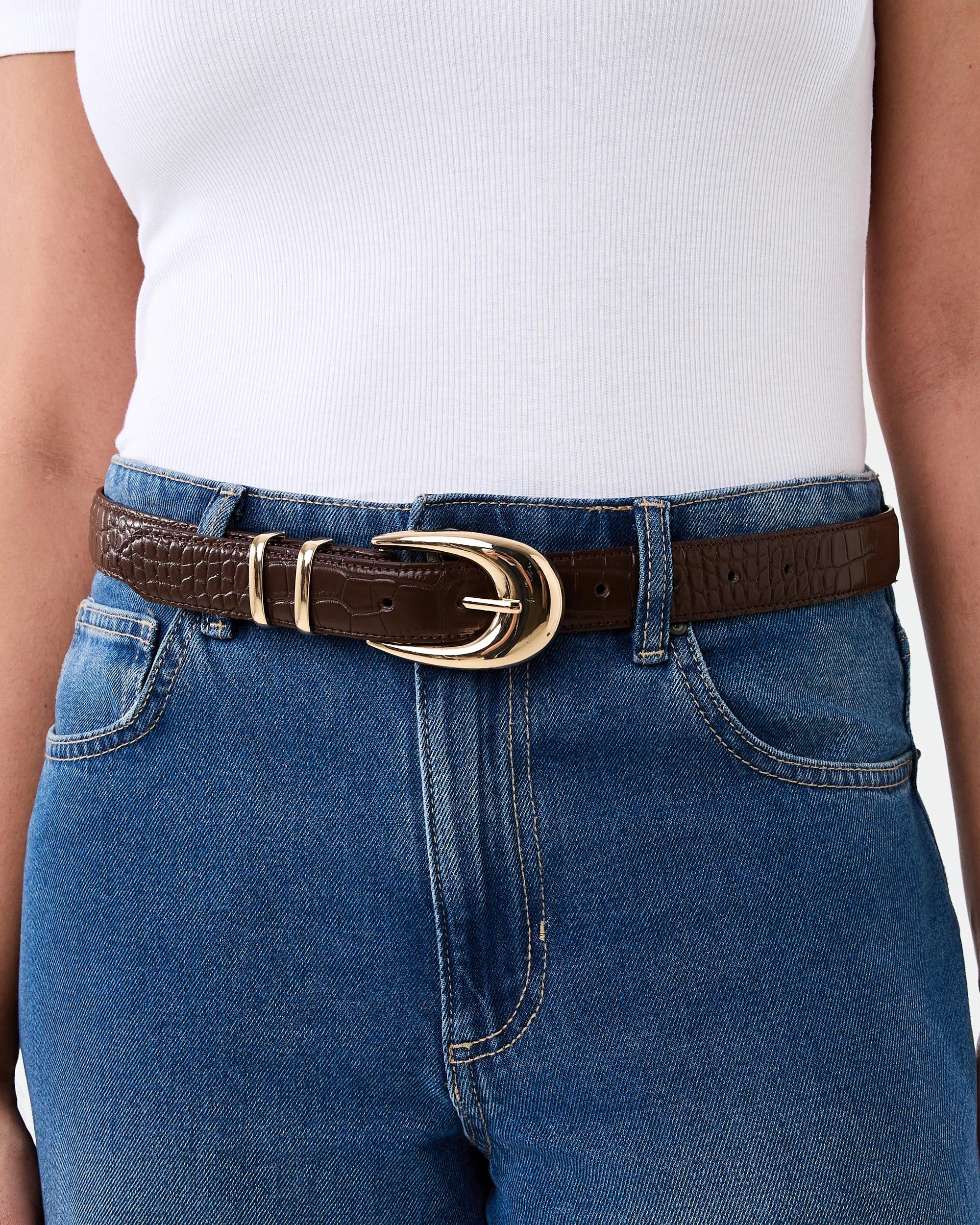 3 Croc Detail Embossed Belt Deep Fudge, 3 of 5