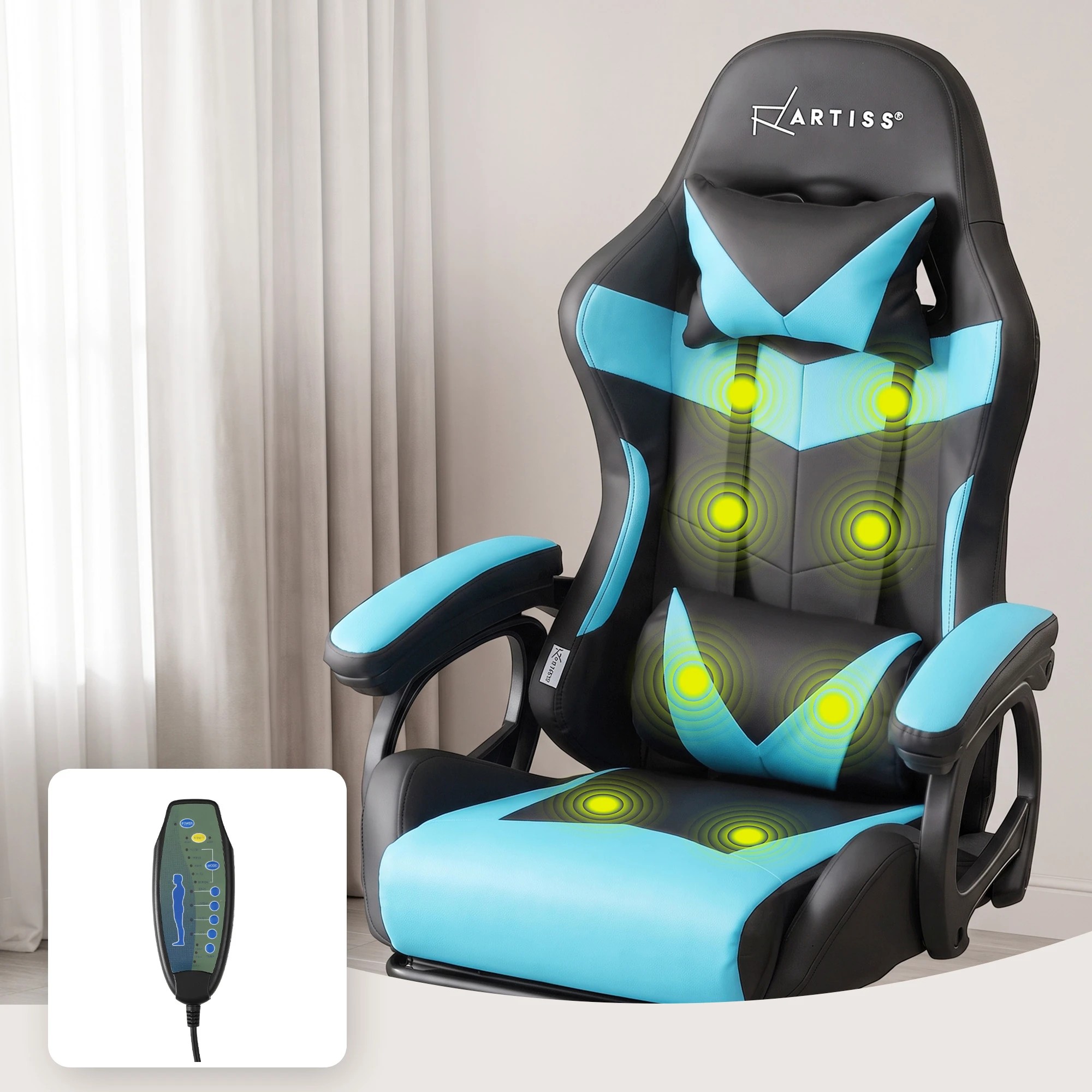 4 Artiss Gaming Office Chair with 8 Point Message Reline Ergonomic- Black, 4 of 7