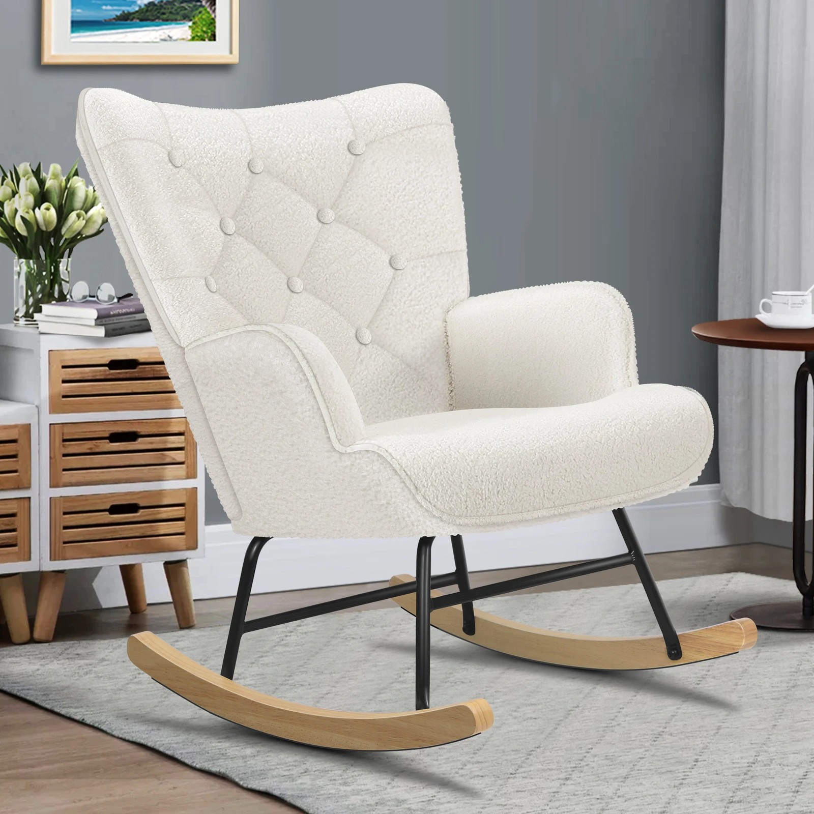 5 Alfordson Rocking Chair Armchair Accent Feeding Chair Lounge Tufted Sofa Boucle - White, 5 of 10
