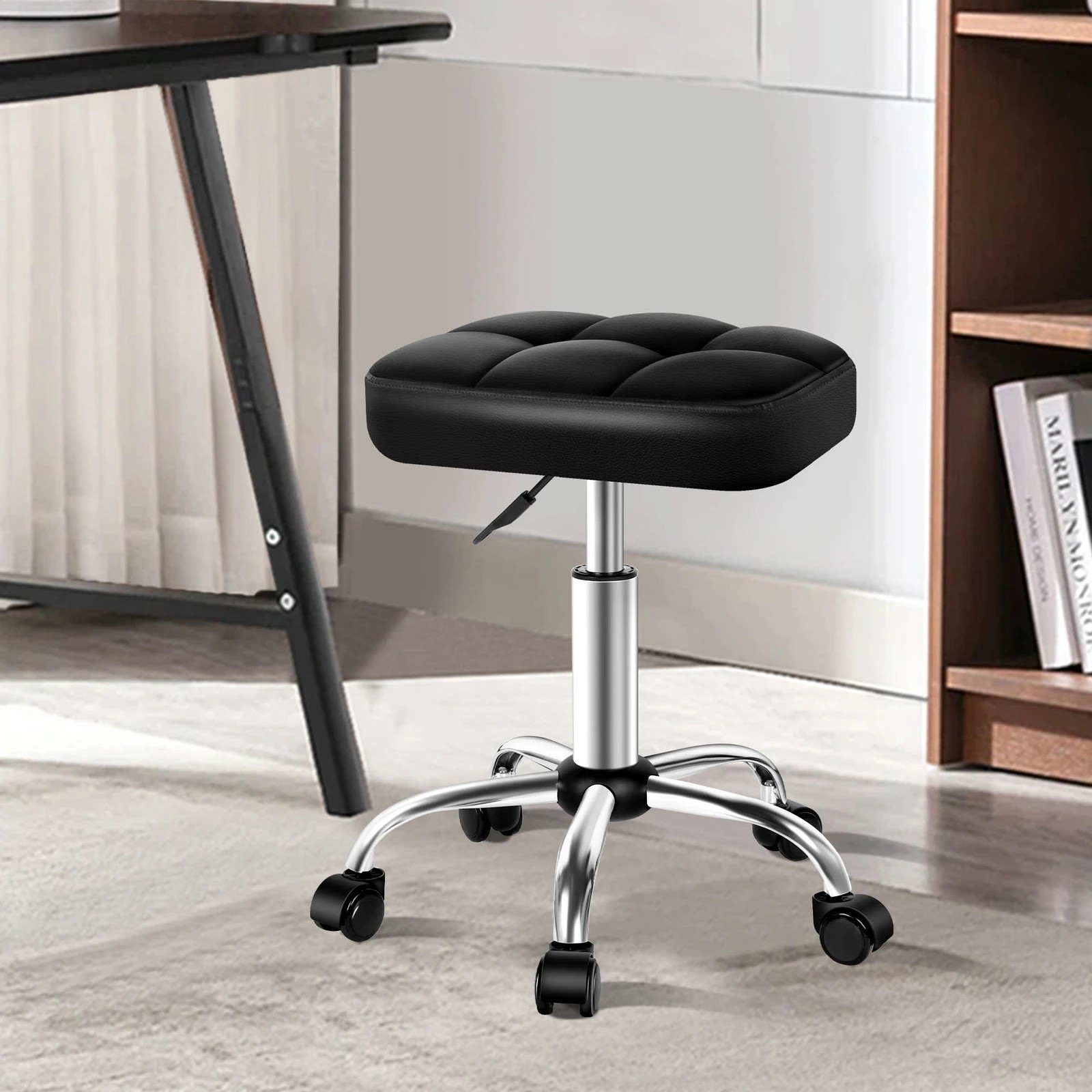 6 Alfordson Salon Stool Square Swivel Barber Hair Dress Chair Tufan - Black, 6 of 9