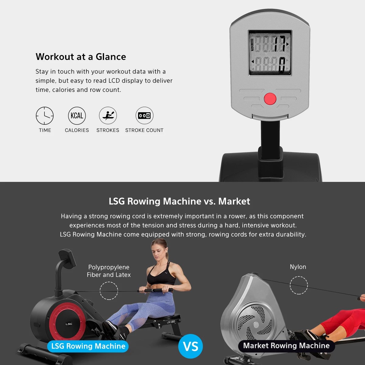 5 LSG Fitness GR-02 Magnetic Rowing Machine - Black, 5 of 8