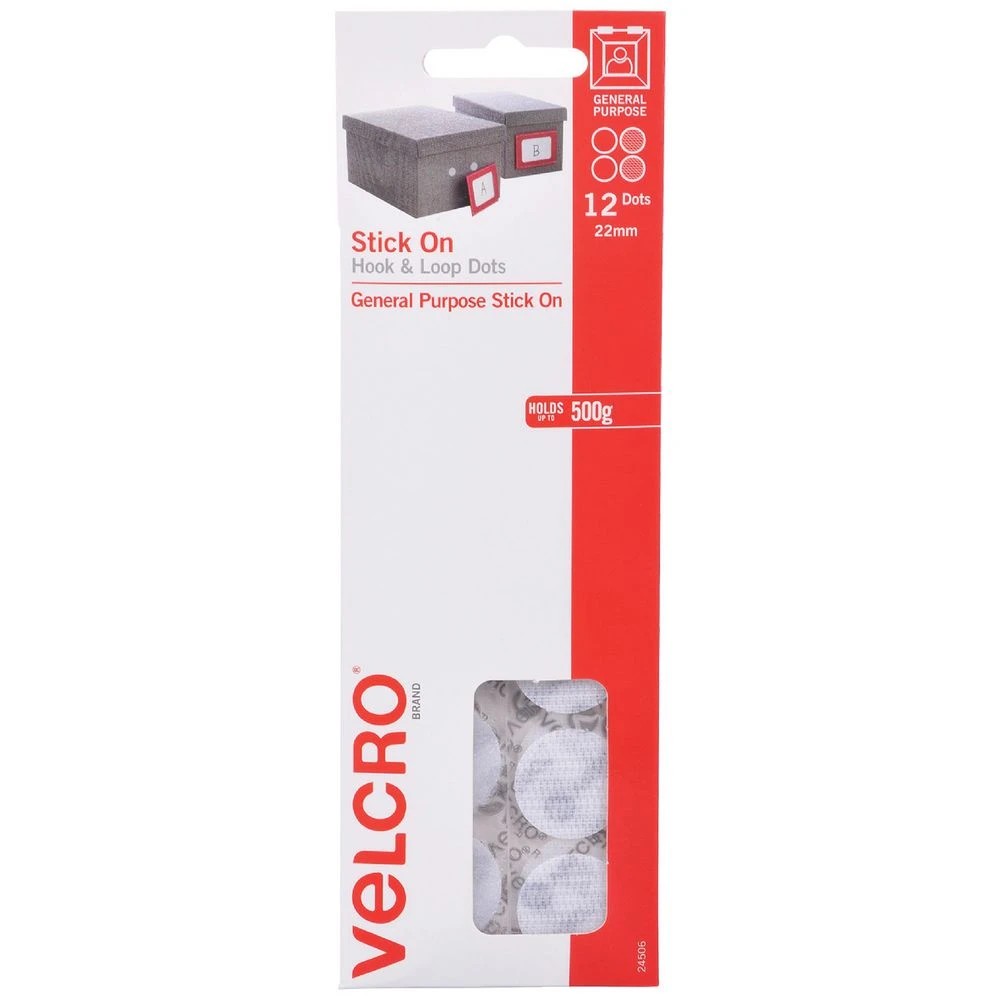 1 VELCRO Brand Hook and Loop Dots 22mm White 12 Pack, 1 of 1