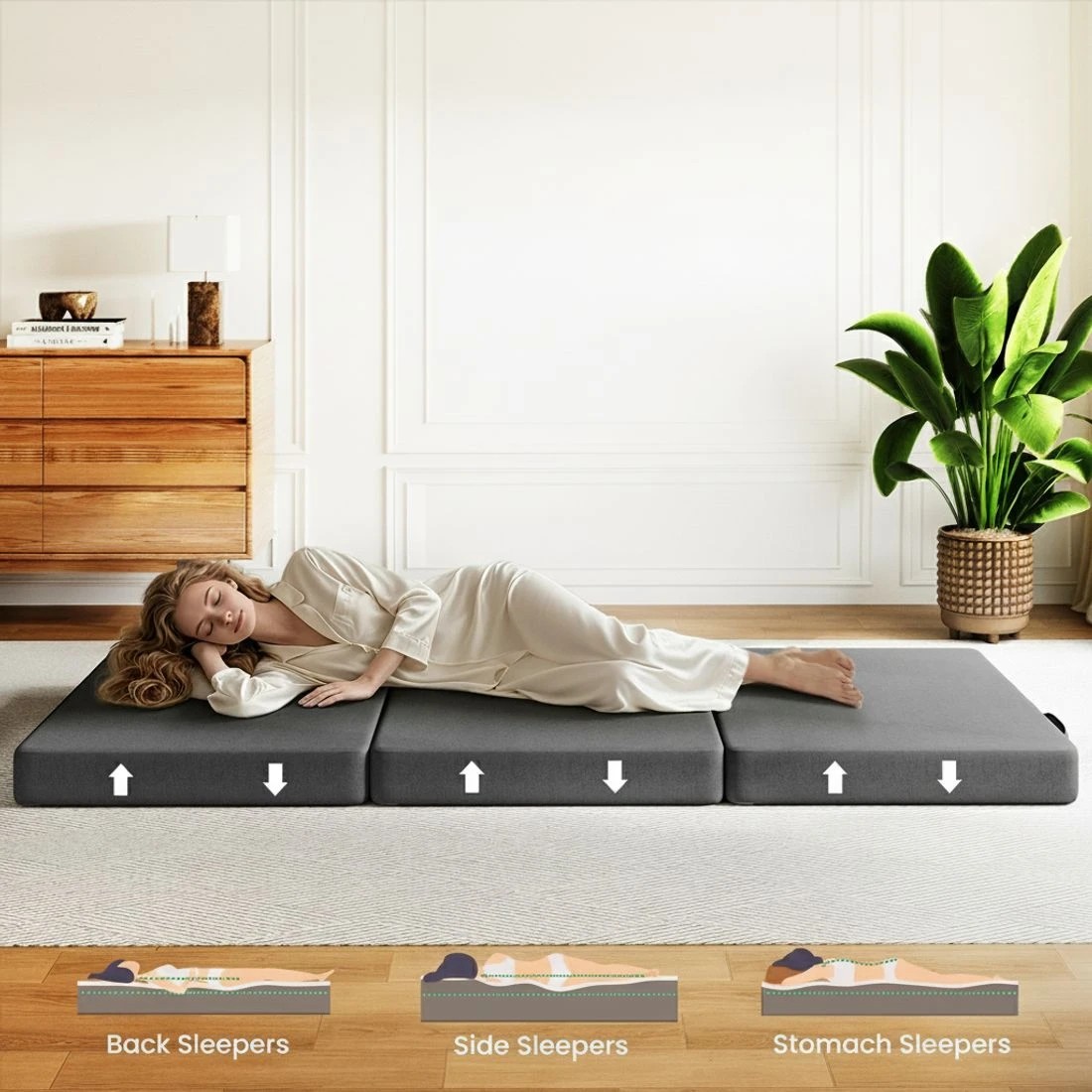 6 BedStory Folding Mattress Small King Single Trifold Mattress Firm Support Foam Washable - King Single Bed - Black, 6 of 6