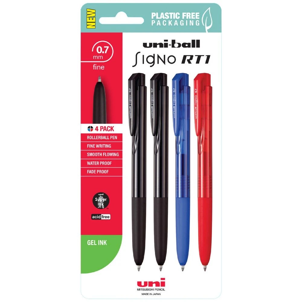 1 Uni-ball Signo RT1 Retractable Gel Pens 0.7mm Assorted 4 Pack, 1 of 2