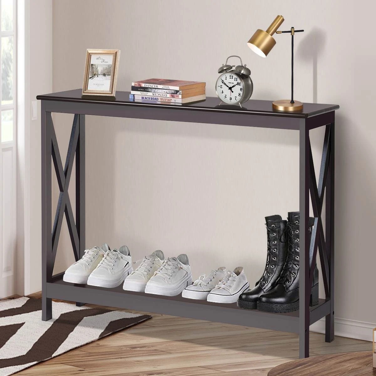 3 Costway 2-Tier Narrow Console Table w/Open Shelf Space-saving Entryway Table, 3 of 3