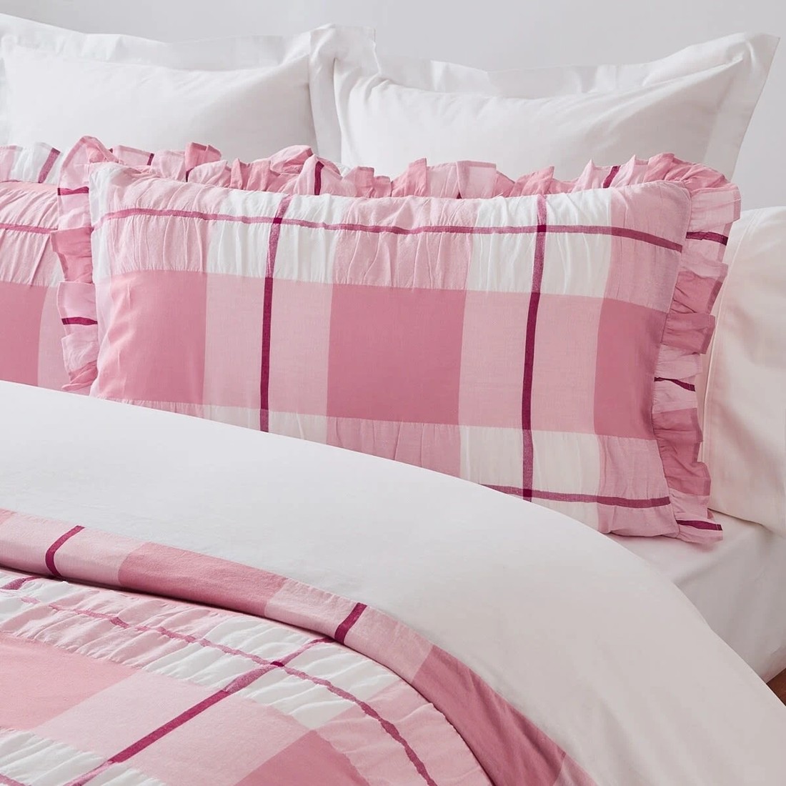 2 Check Seersucker Cotton Quilt Cover Set - Double Bed, Pink, 2 of 6