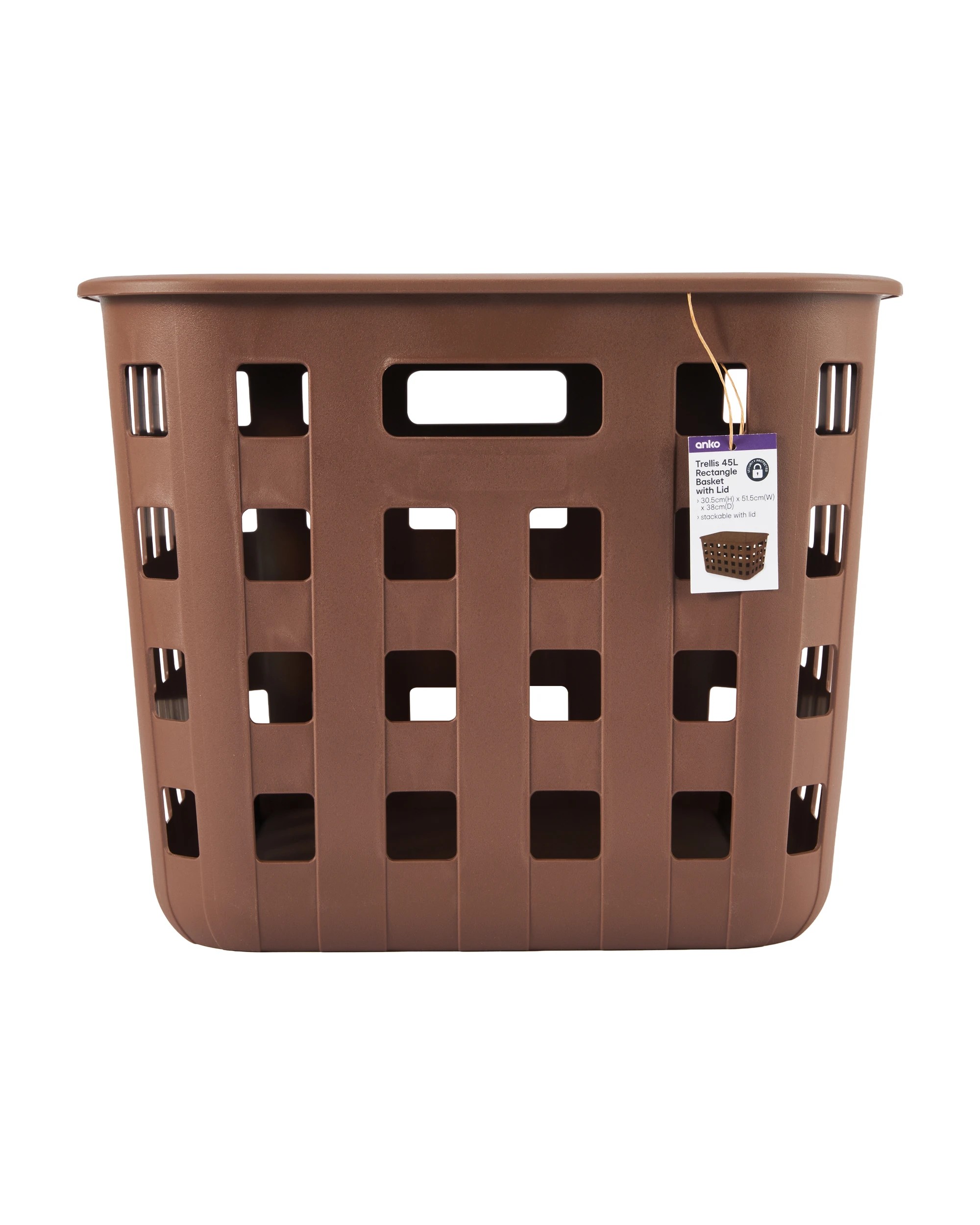 7 45L Rectangle Trellis Basket with Lid - Chocolate, 7 of 8