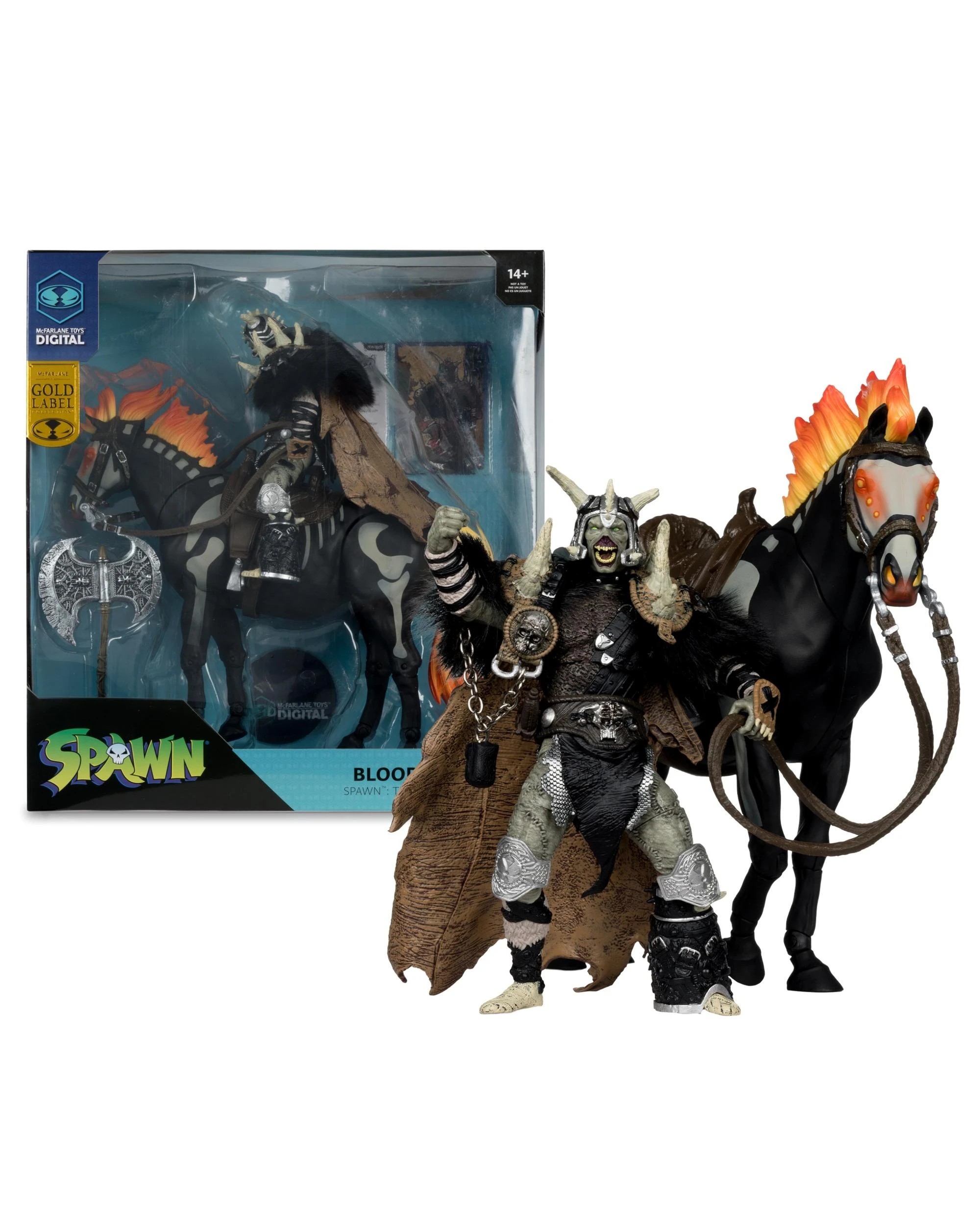 1 Mcfarlane Digital Gold Label Spawn the Dark Ages Bloodaxe with Horse 7 inch Figure 2 Pack with Digital Collectable, 1 of 10