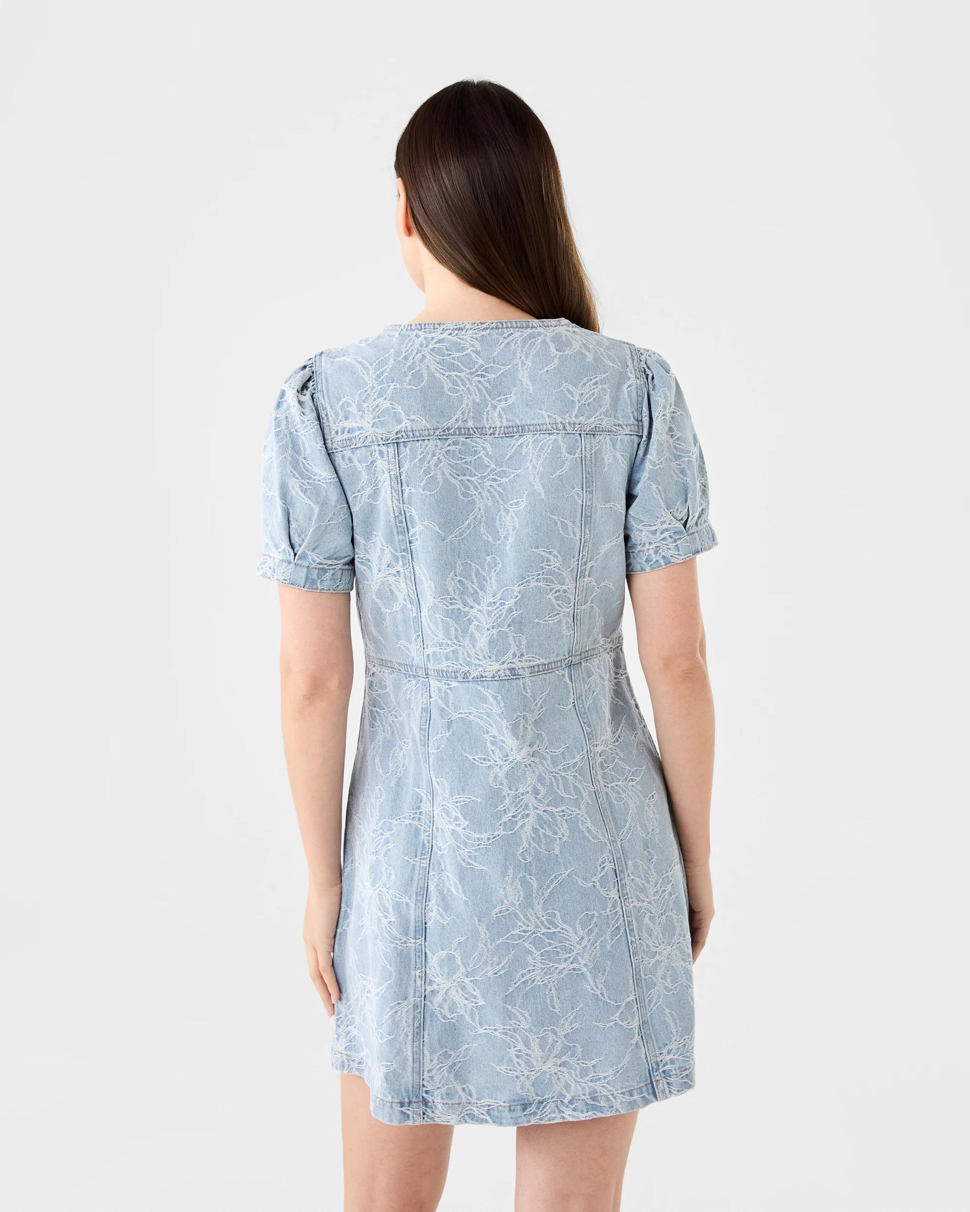 3 Short Sleeve Jacquard Denim Mini Dress Flrl Denim, 3 of 7