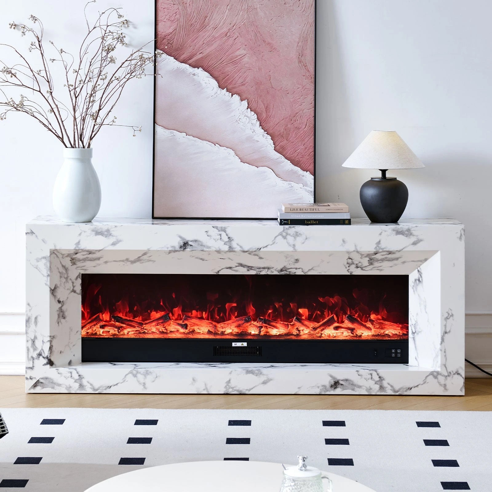 1 Moda Living Madison 60 inch Electric Fireplace with White Mantel Suite - White, 1 of 1