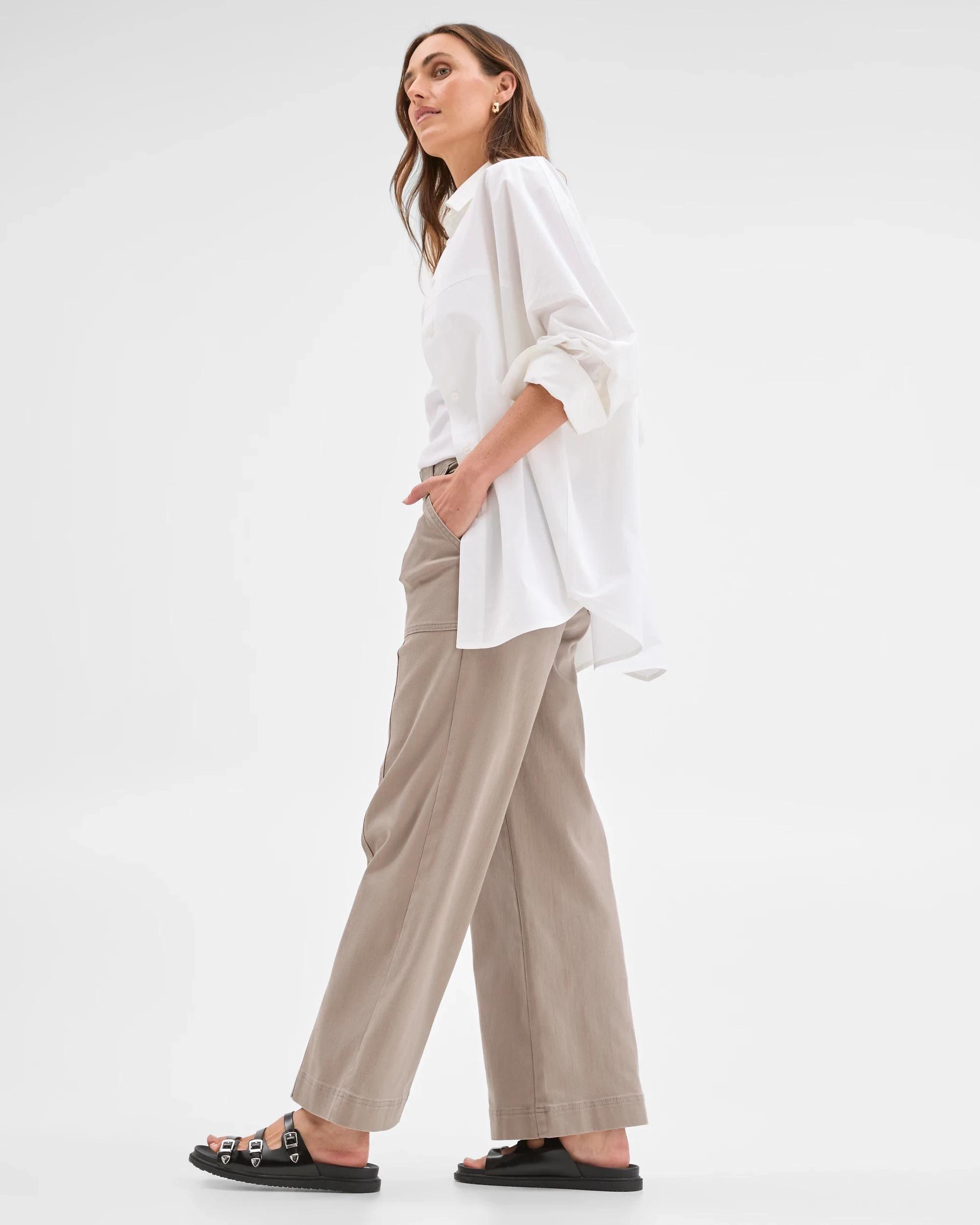 2 Target Woman Australian Cotton Blend Stretch Twill Wide Leg Pants SMOKEY TAUPE, 2 of 7