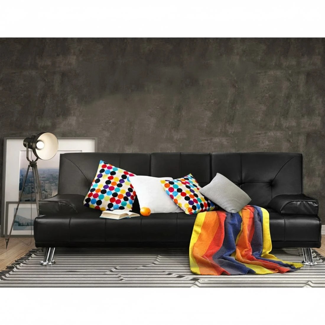 5 Artiss Sofa Bed Couch 188CM  PU Leather - Black, 5 of 7