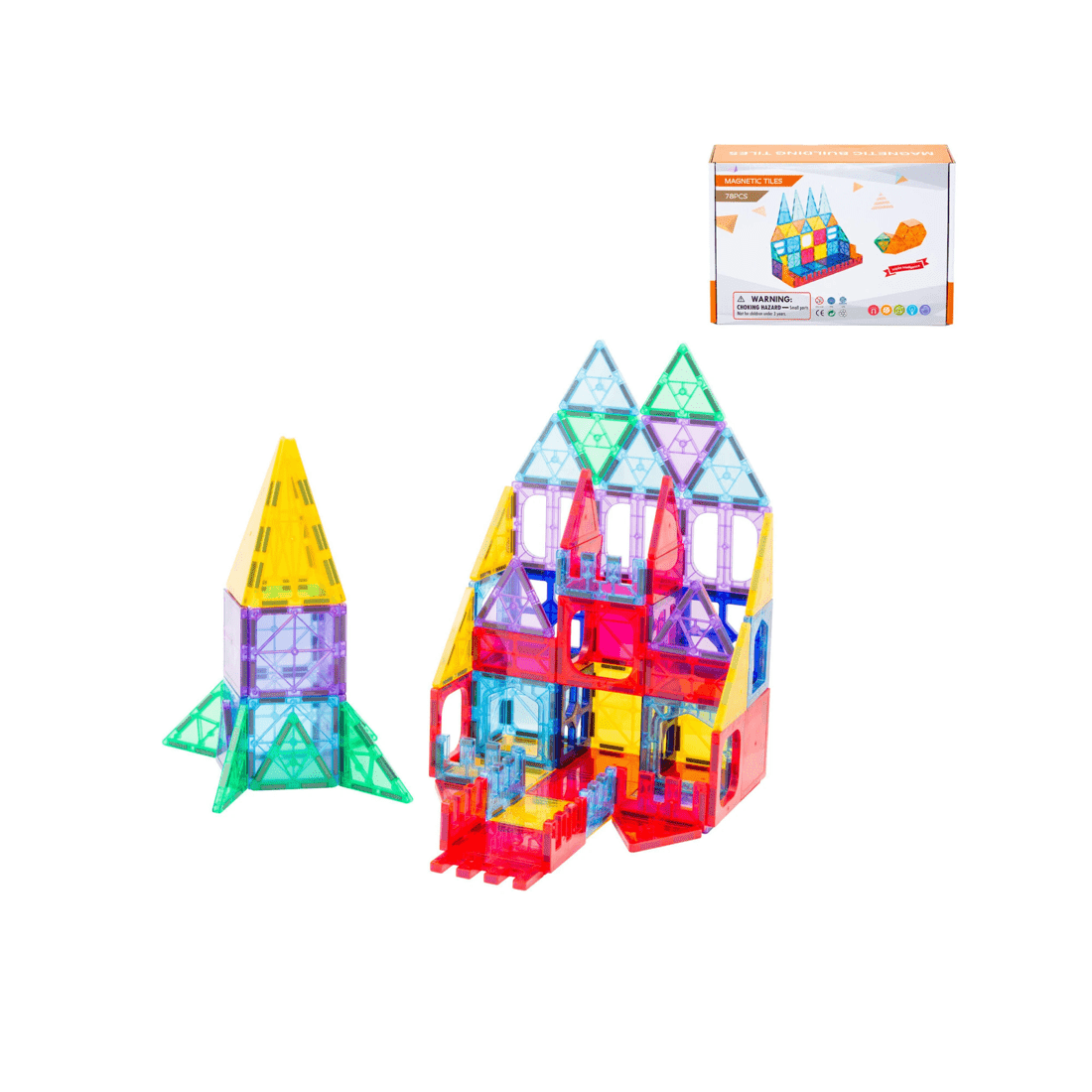 4 Gem Toys 78 Pcs Non-toxic Stem Educational, Durable Magnetic Tiles/puzzle With Storage Bag, 4 of 7