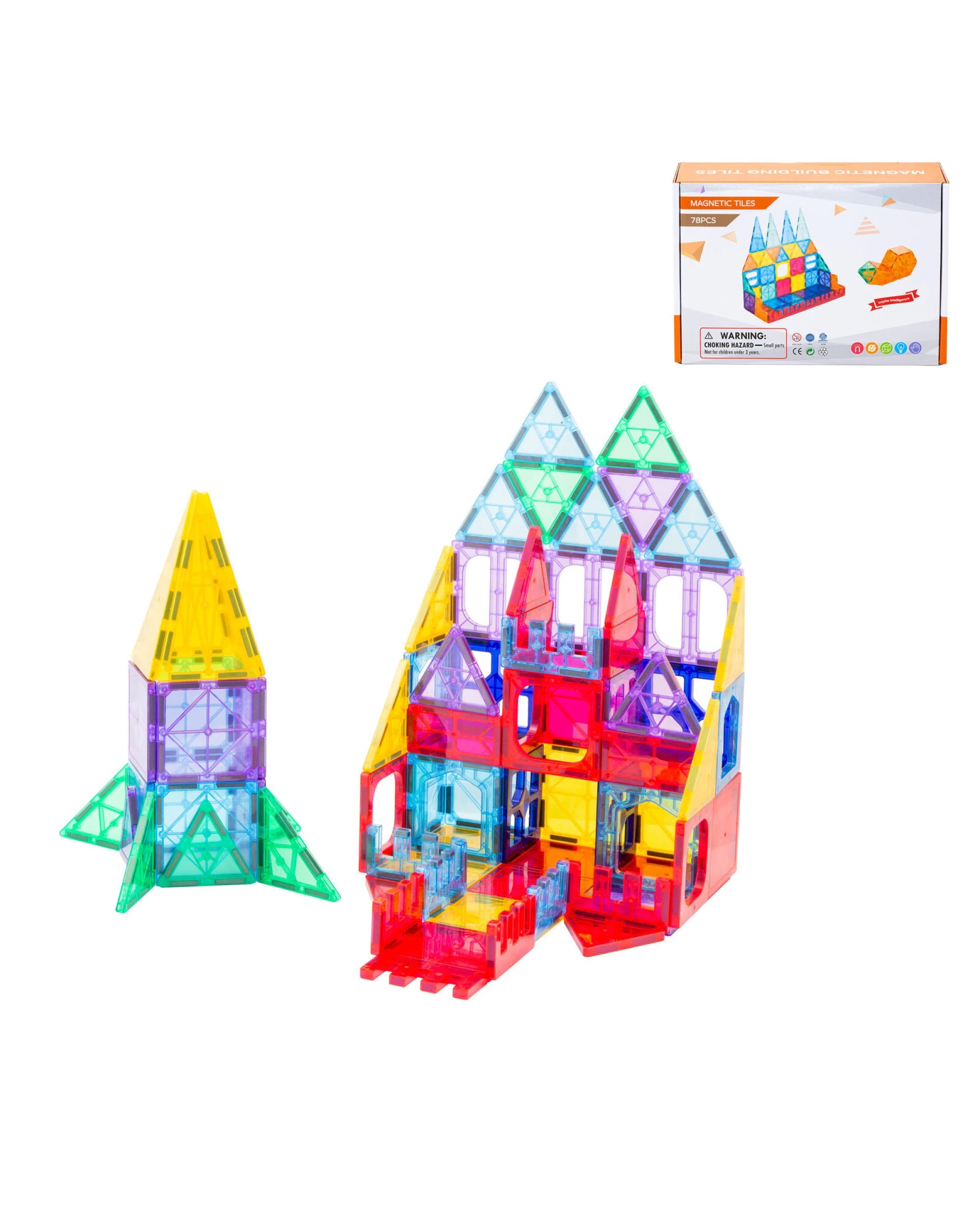 4 Gem Toys 78 Pcs non-toxic STEM Educational, Durable Magnetic Tiles/Puzzle with Storage Bag, 4 of 7