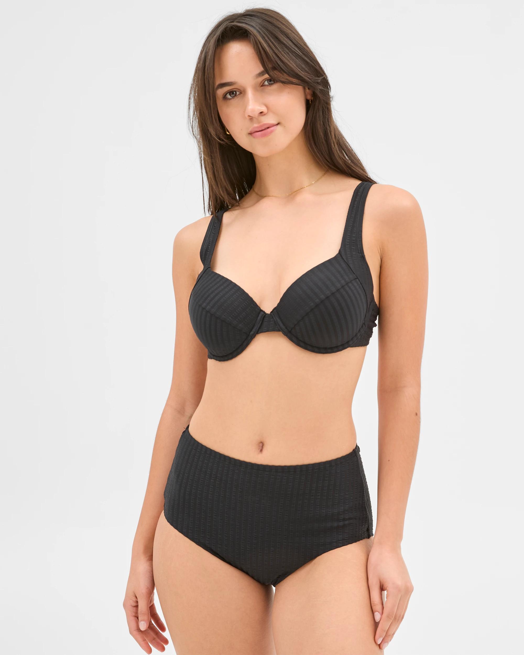 1 Target Resort Seersucker High Waisted Bikini Briefs - Shape Your Body BLACK, 1 of 4