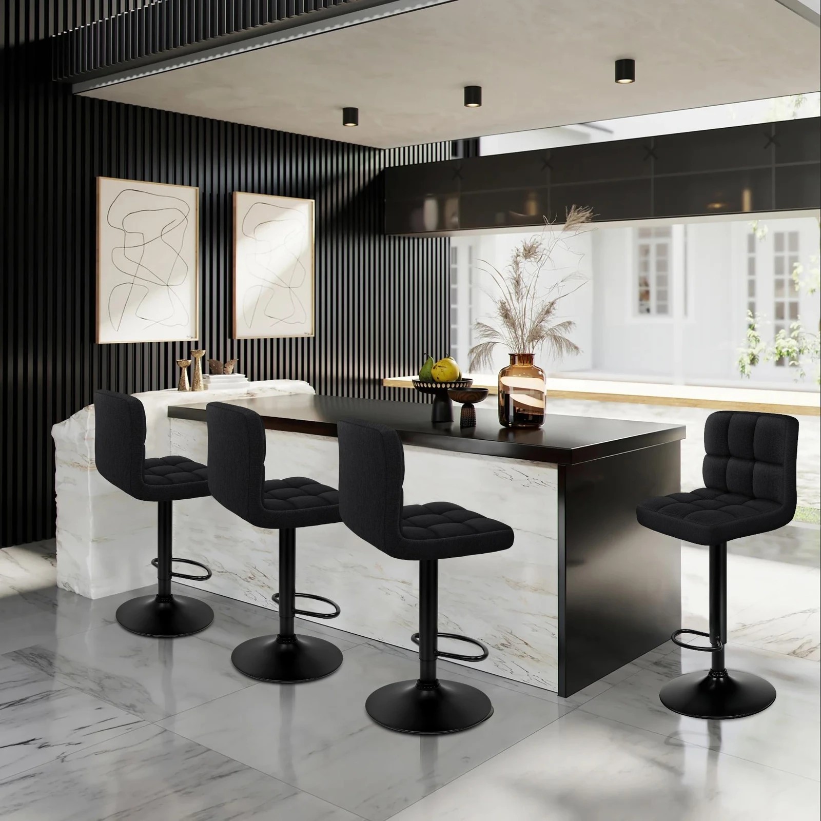 3 Alfordson 2x Bar Stools Ralph Kitchen Swivel Chair Fabric Gas Lift - Black, 3 of 7