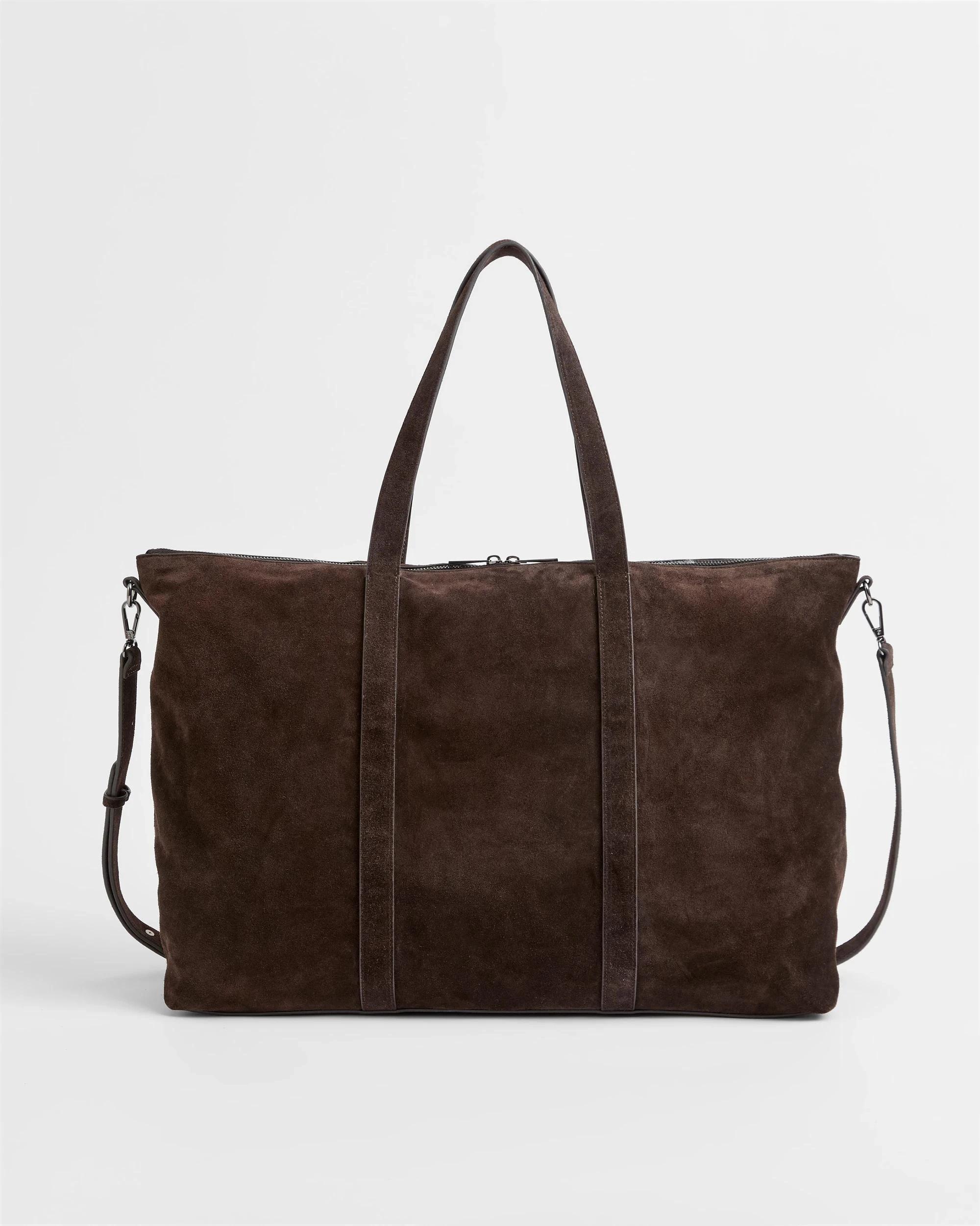 1 Preview Premium Suede Leather Duffle Bag BITTER CHOCOLATE, 1 of 3