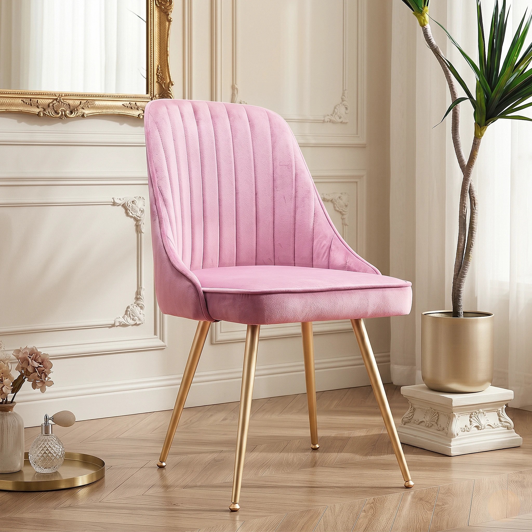 7 Artiss Dining Chairs Set of 6  Channel Tufted - Pink, 7 of 9